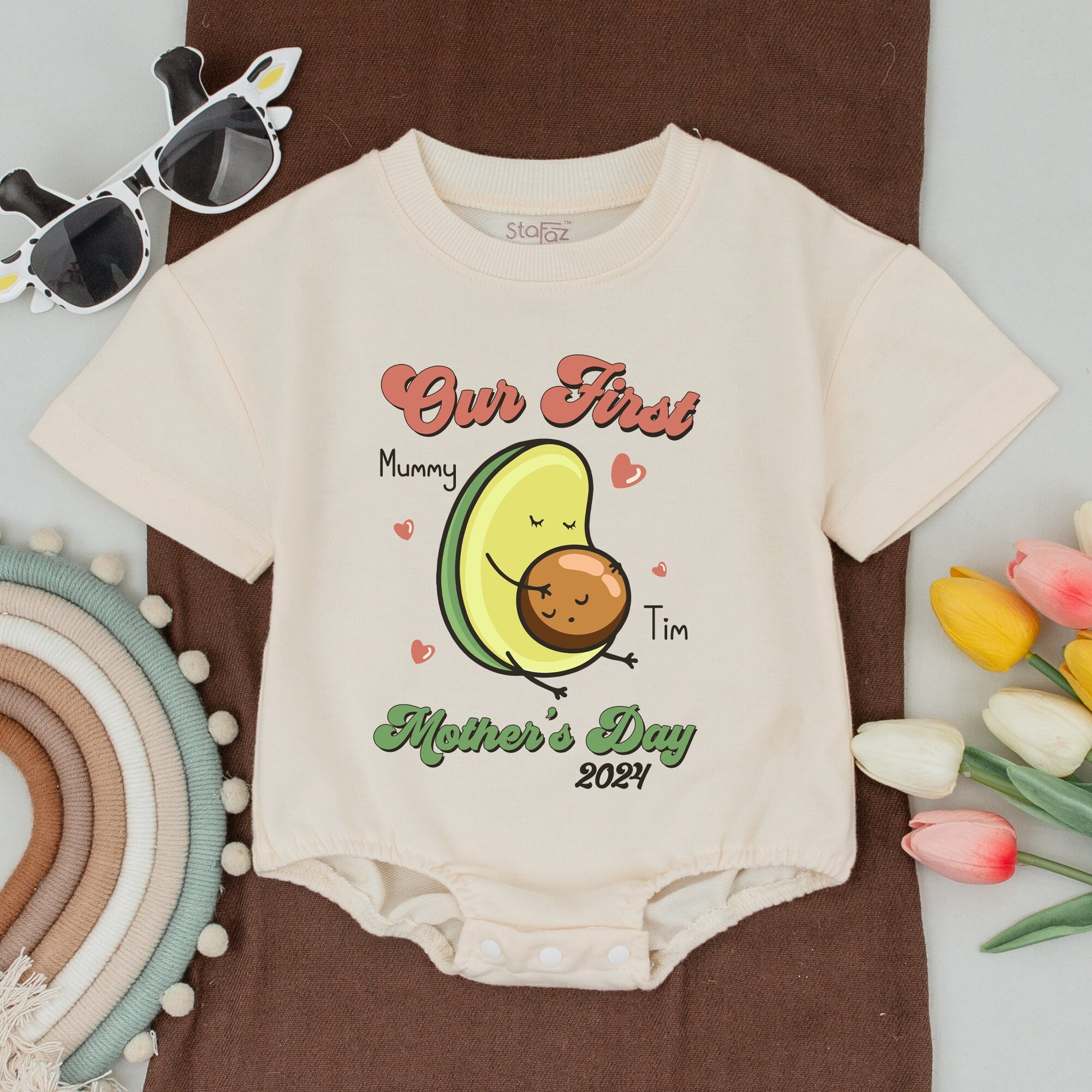 Our First Mother's Day Matching Avocado Shirt with Baby Face Pit Design, Cute Mommy and Me Outfit for New Moms 2024 Celebration