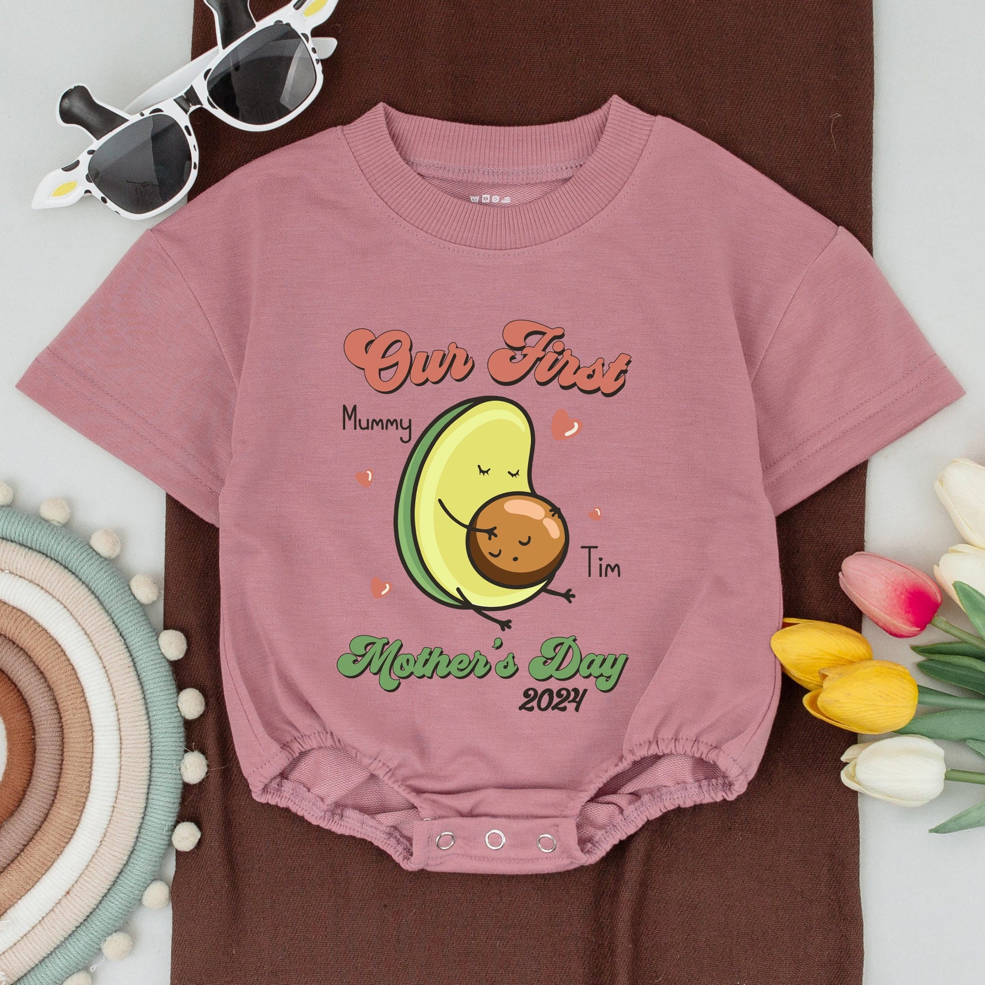 Our First Mother's Day Matching Avocado Shirt with Baby Face Pit Design, Cute Mommy and Me Outfit for New Moms 2024 Celebration