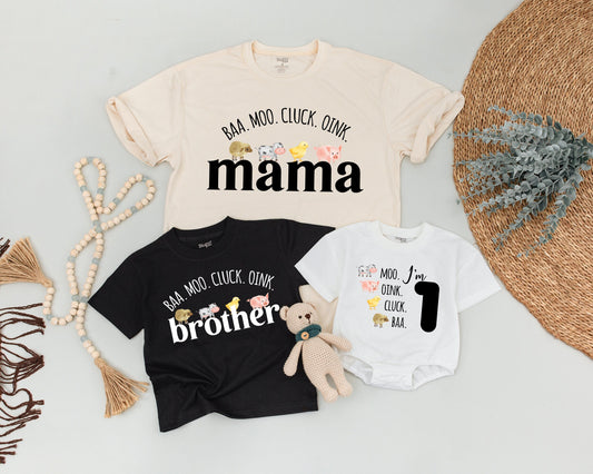 Cluck Oink Baa Moo I'm Two Shirt Adorable Farm Animal 2nd Birthday Outfit for Boys Girls Matching Family Barnyard Celebration