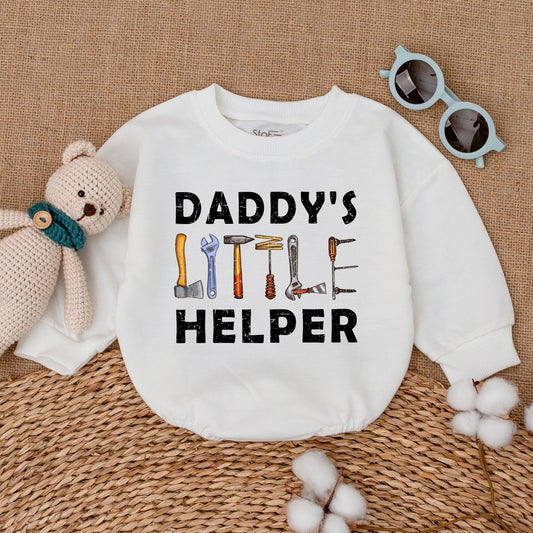 Daddy's Little Helper Romper Father's Day Bodysuit Baby Boy Infant Outfit with Hand Tools Playful Rustic Baby Shower Gift Coming Home Announcement