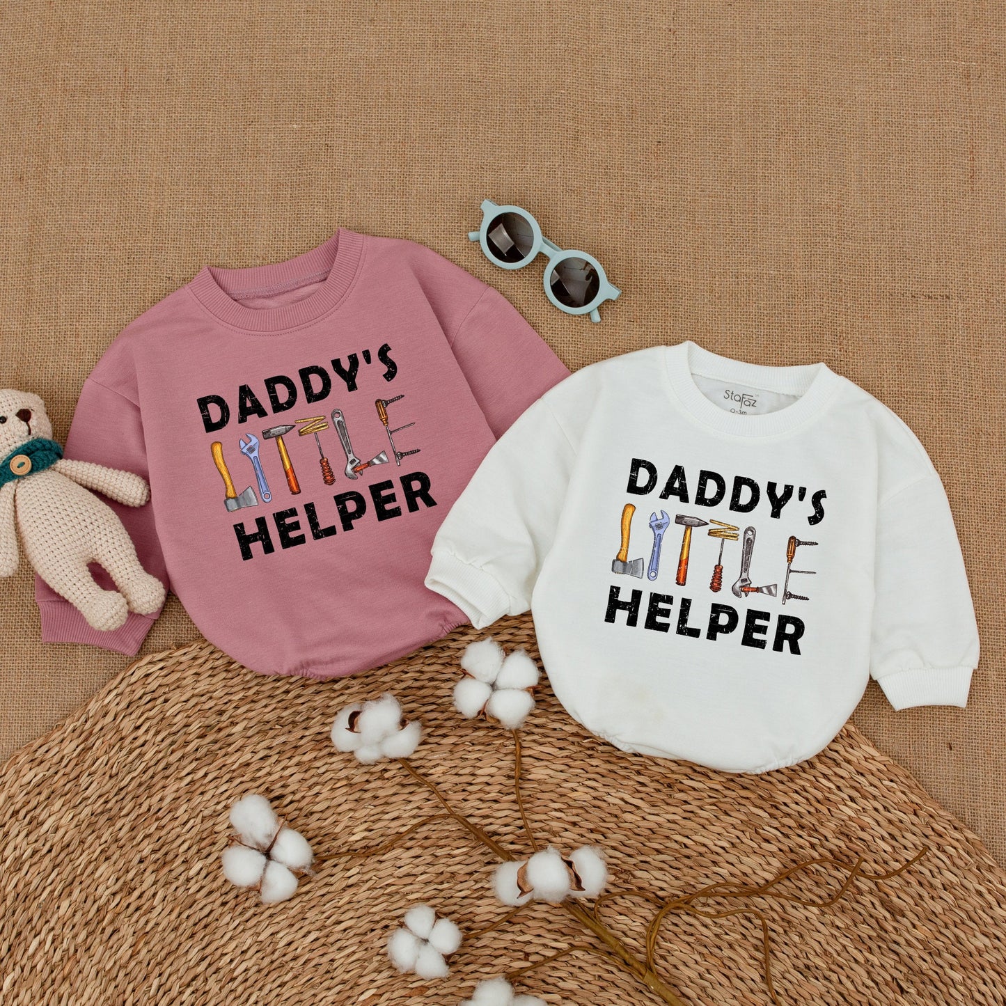 Daddy's Little Helper Romper Father's Day Bodysuit Baby Boy Infant Outfit with Hand Tools Playful Rustic Baby Shower Gift Coming Home Announcement