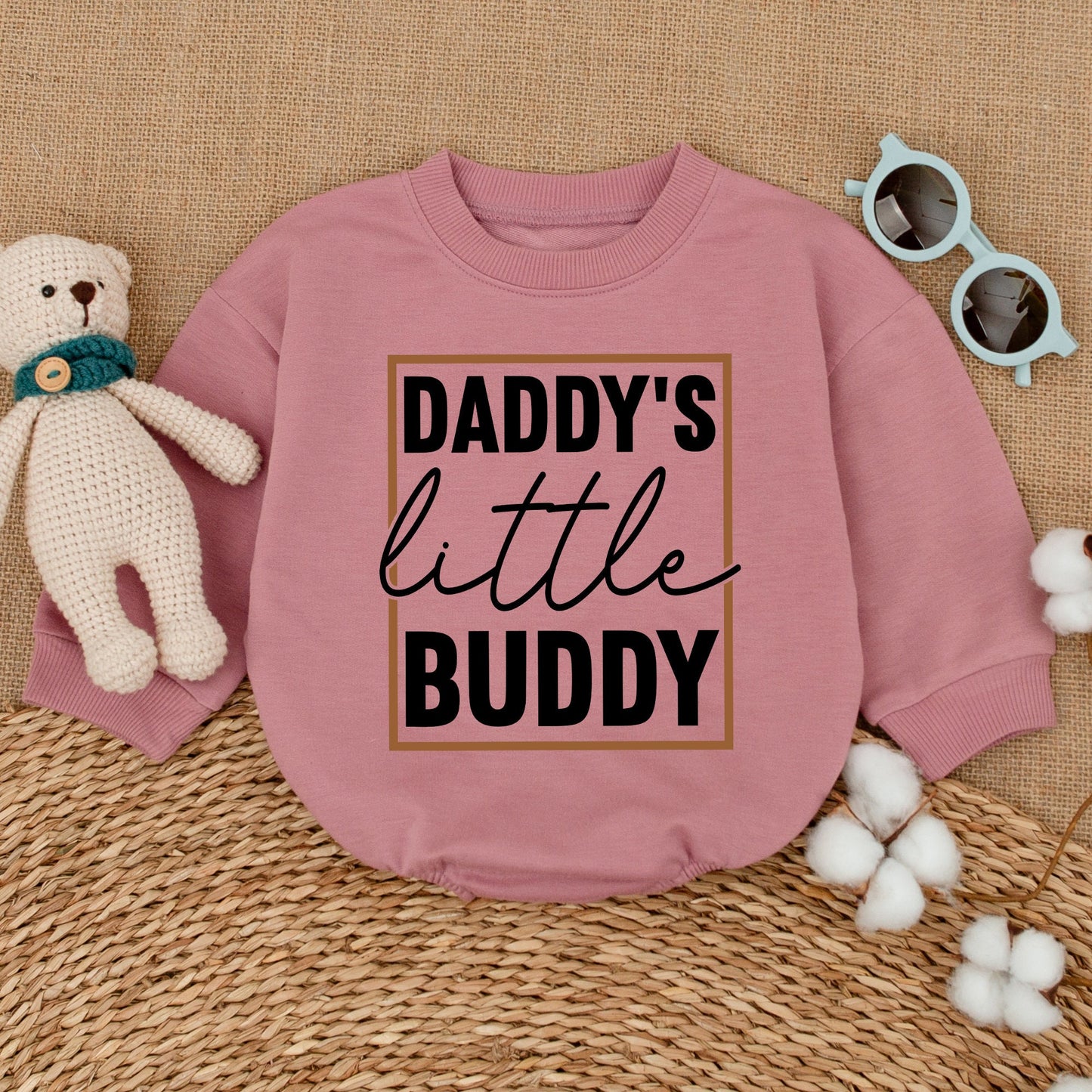 Daddy's Little Buddy Baby Boy Romper Bodysuit, Father's Day Newborn Outfit, Adorable Baby Shower Gift with Modern Brown Frame Design