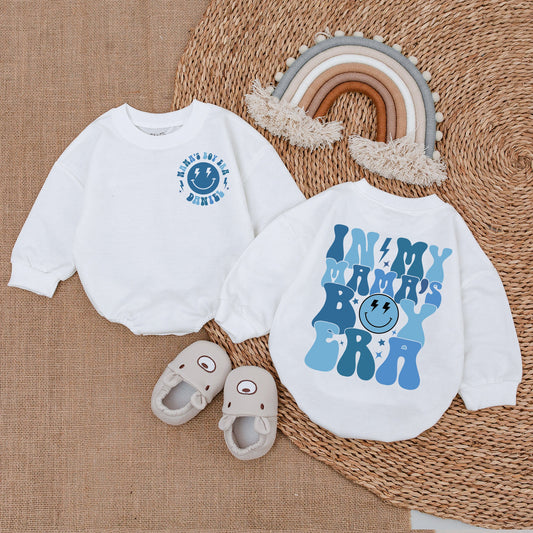 Custom Mama's Boy Era Baby Romper Retro Blue Star Smiley Design Personalized Boy Bodysuit Outfit Newborn Coming Home Gift Baby Shower