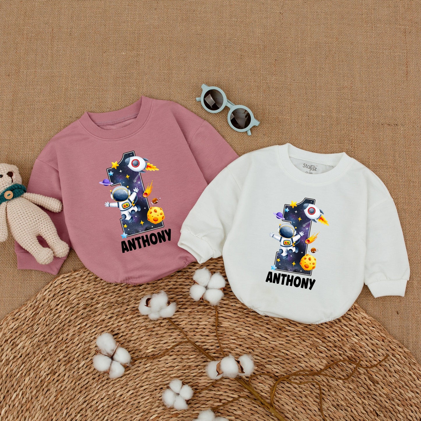Personalized Astronaut 1st Birthday Sweatshirt Bubble Romper Galaxy Print Baby Smash Cake Outfit Space Theme Bodysuit Gift
