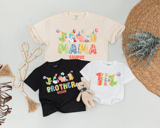 Matching Family Dinosaur Birthday Shirts Three Rex Party Outfit Colorful Cartoon Dino Gifts 2 Rex Tee Soft Cotton Toddler Baby Celebration