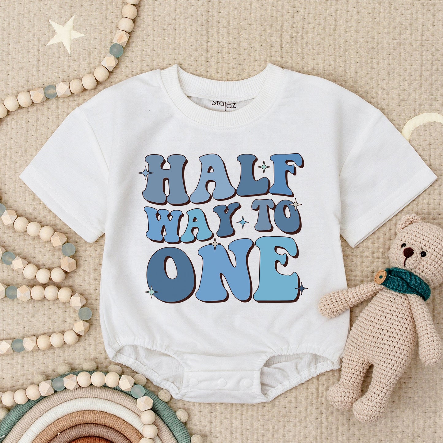 Half Birthday 6 Month Baby Boy Romper Outfit - Half Way To One Bodysuit