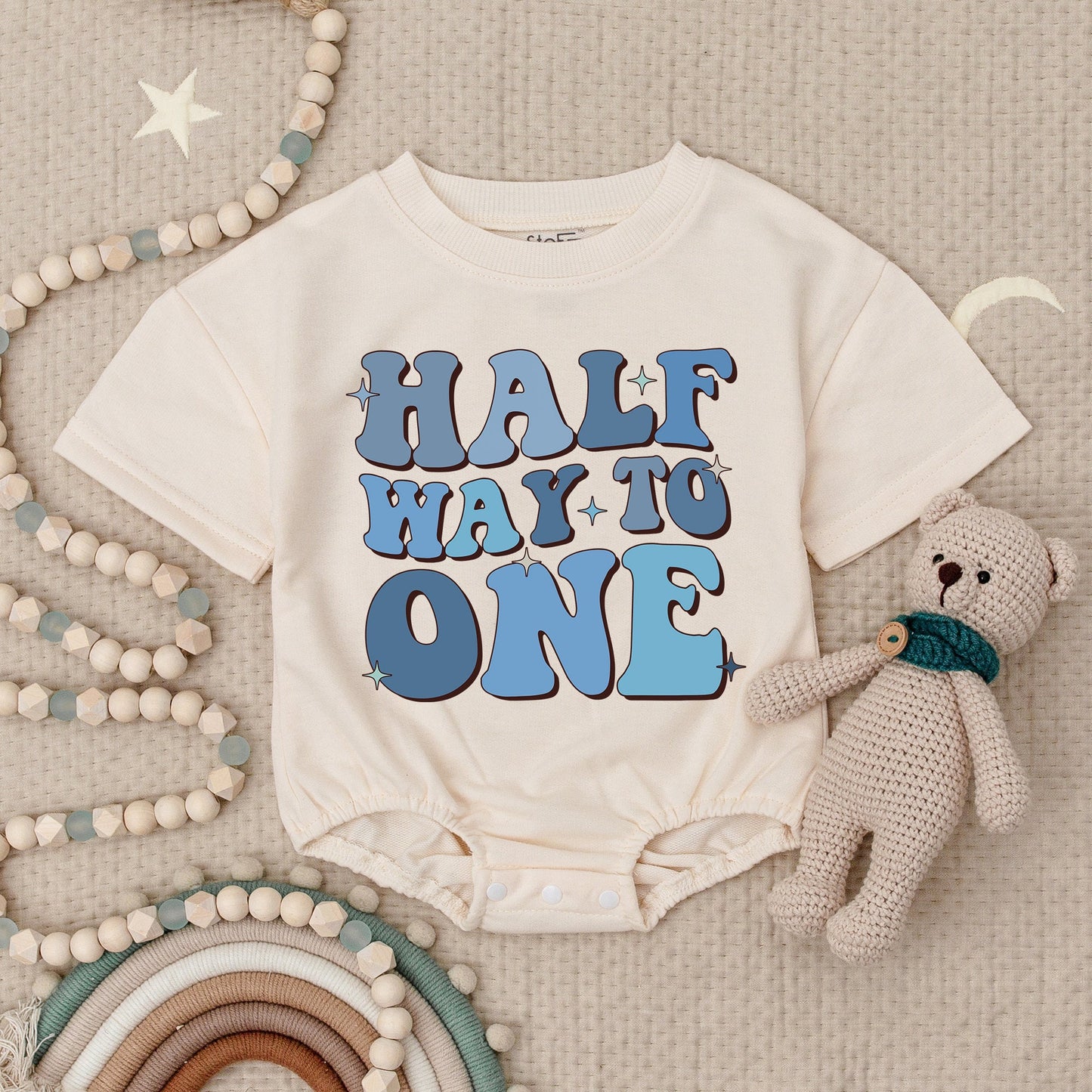 Half Birthday 6 Month Baby Boy Romper Outfit - Half Way To One Bodysuit