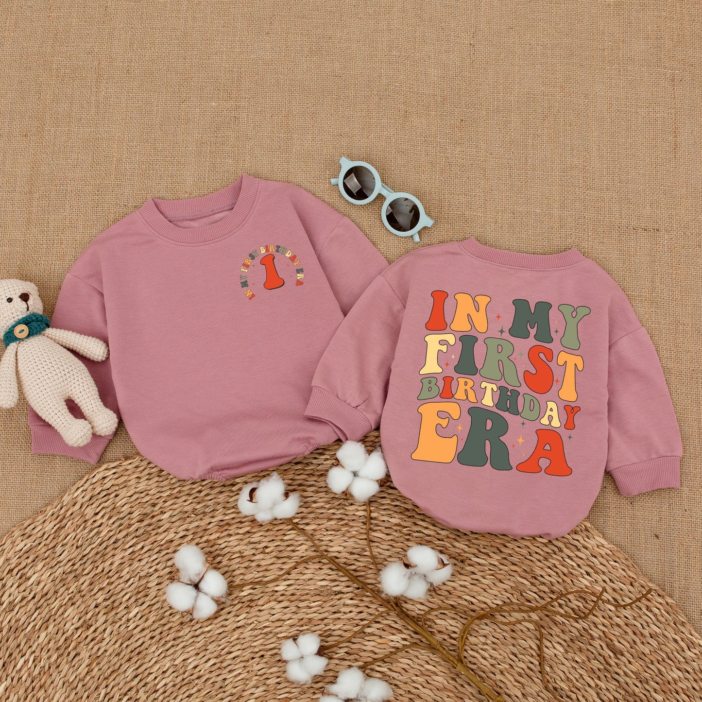 Retro In My First Birthday Era Romper Earthy Colors First Birthday Bodysuit Girl Smash Cake Outfit Newborn Baby Shower Gift