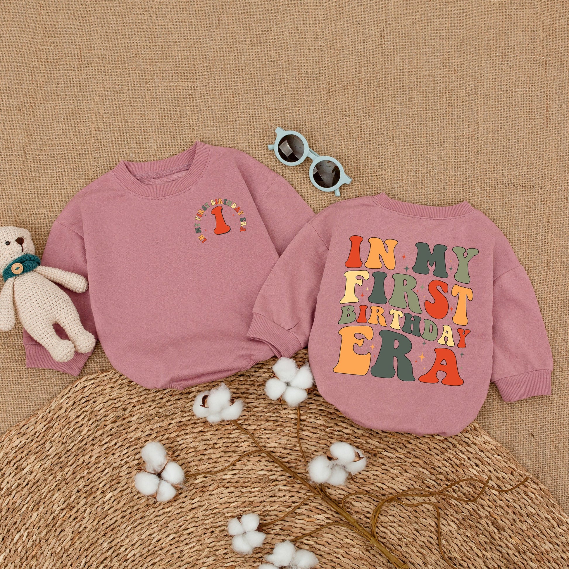 Retro In My First Birthday Era Romper Earthy Colors First Birthday Bodysuit Girl Smash Cake Outfit Newborn Baby Shower Gift