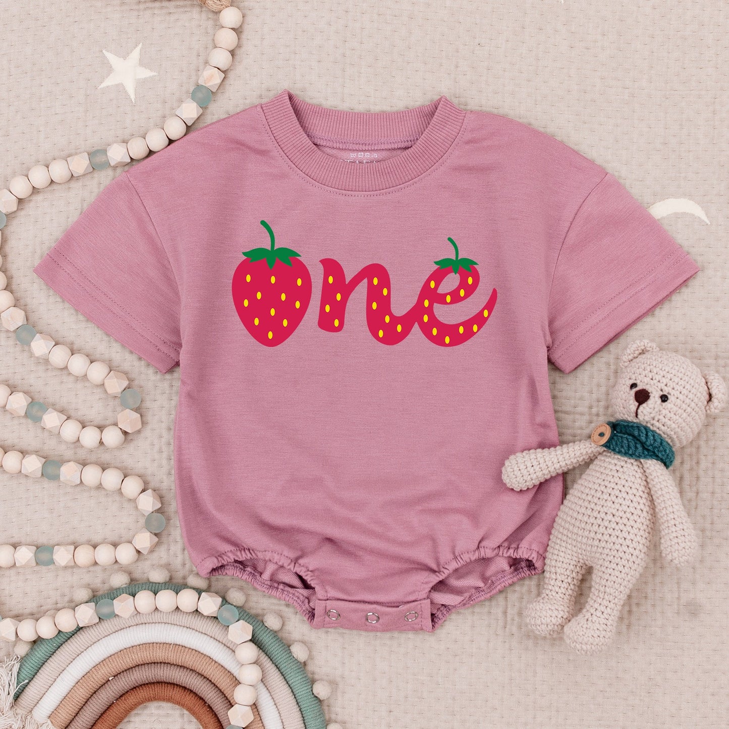 Personalized Strawberry One Baby Bubble Romper Red Berry First Birthday Outfit Sweet Playful Infant Girl Toddler Celebration Gift