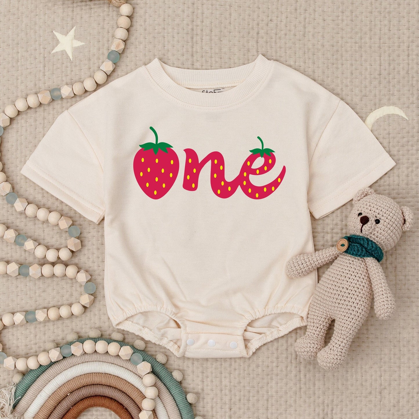 Personalized Strawberry One Baby Bubble Romper Red Berry First Birthday Outfit Sweet Playful Infant Girl Toddler Celebration Gift