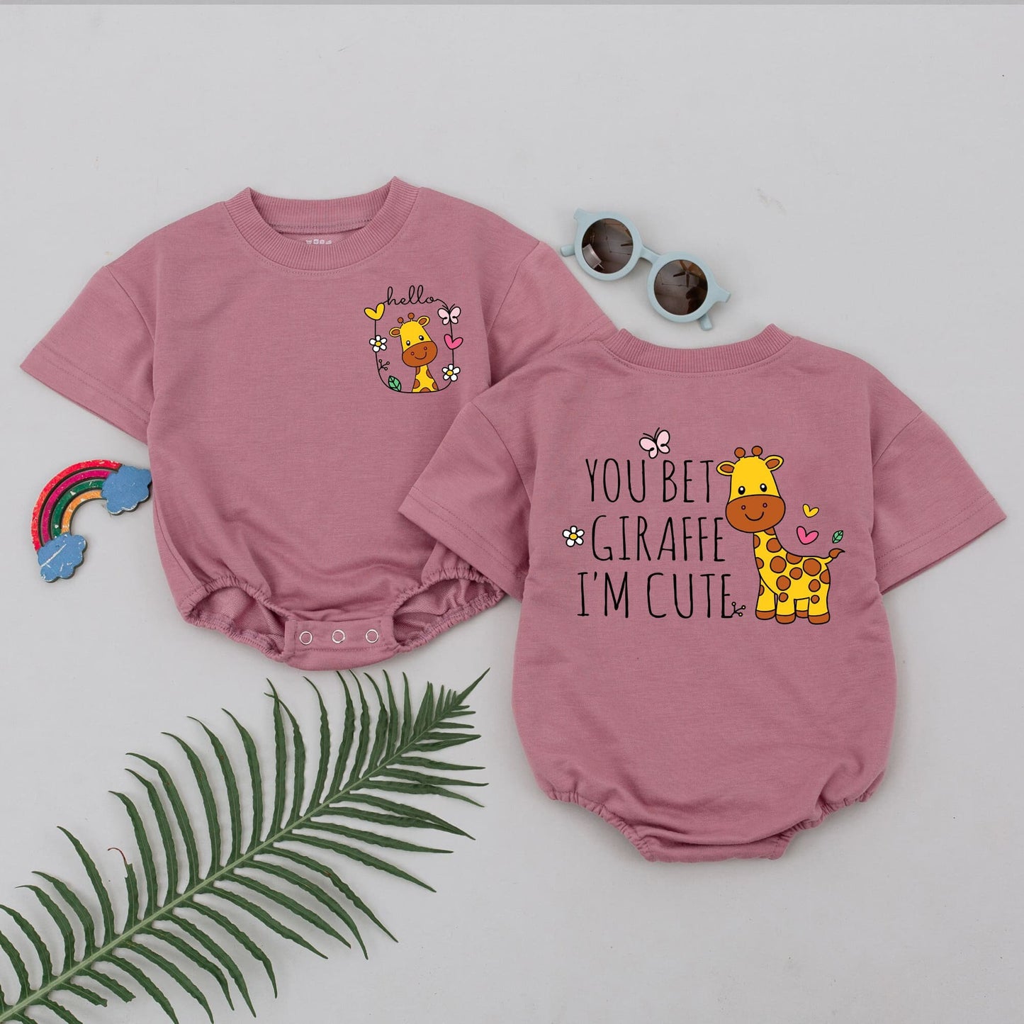 You Bet Giraffe I'm Cute Funny Baby Romper Bodysuit with Playful Cartoon Animal Design, Sweet Floral Details, Adorable Newborn Baby Shower Gift