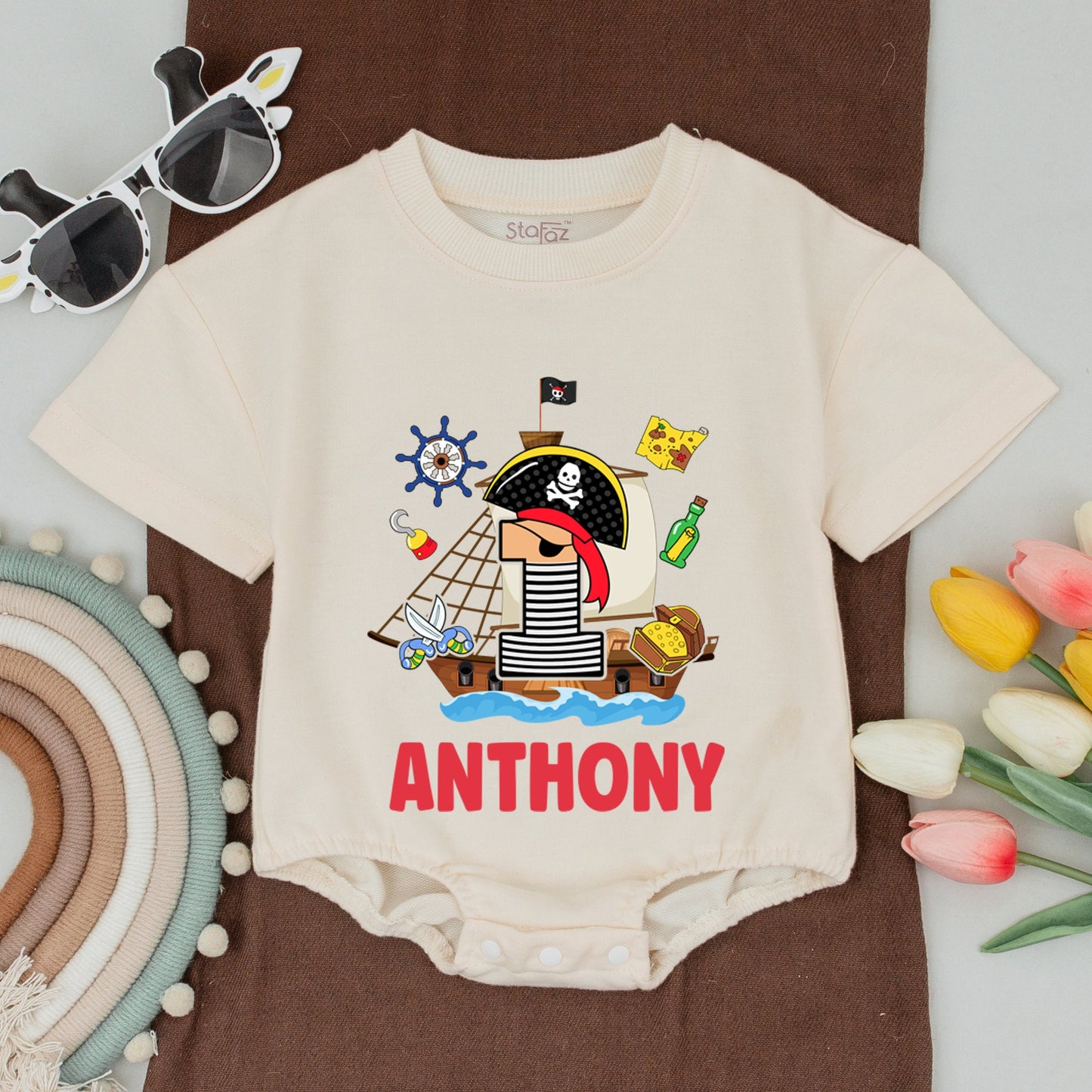 Personalized Pirate First Birthday Family Matching Shirts for Mom Dad Son Baby Boy Romper with Skull & Crossbones Design