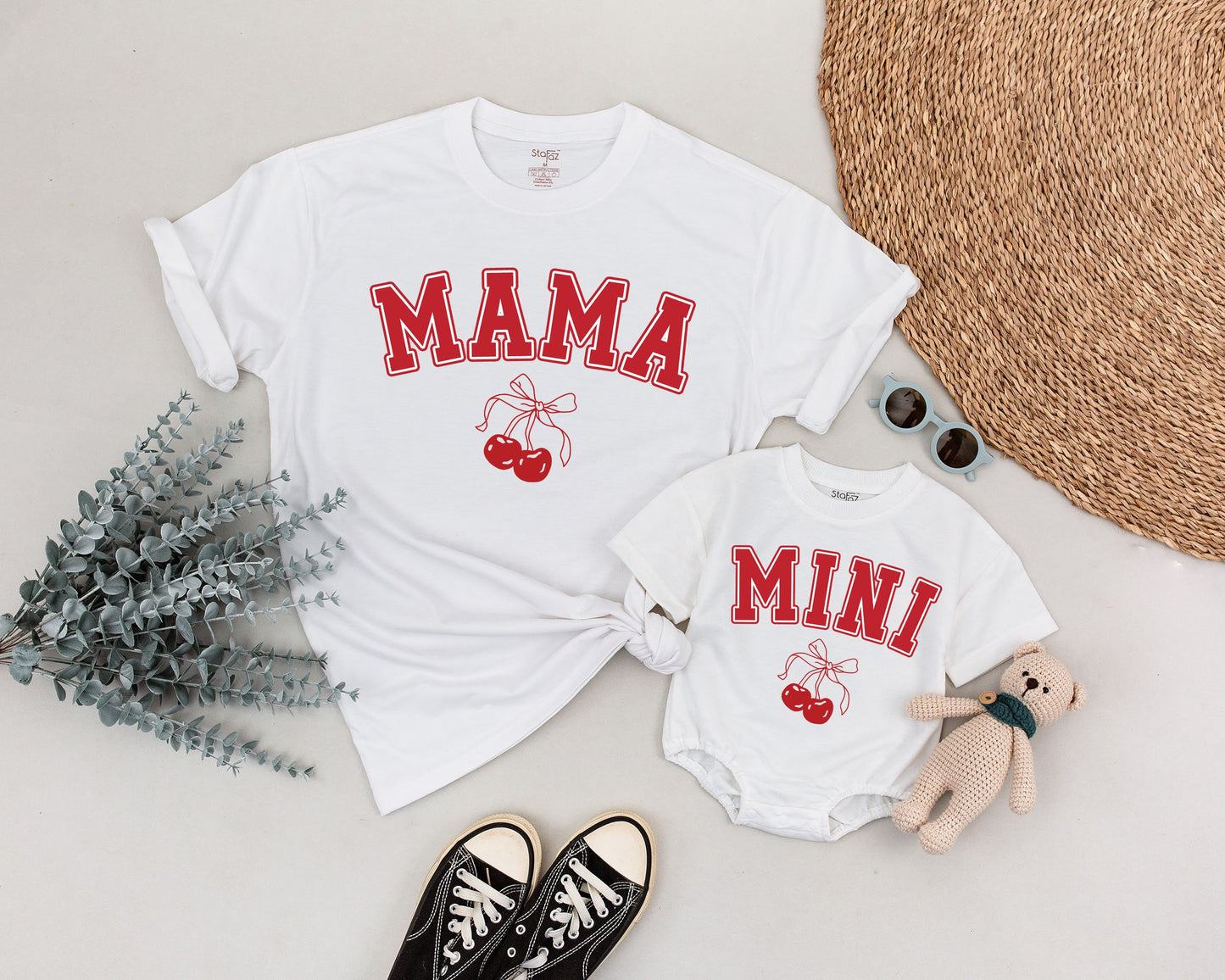 Playful Cherry Mama and Mini Matching Shirts for Mom and Daughter Outfit Mother's Day New Mom Gift Baby Romper Cheerful Design