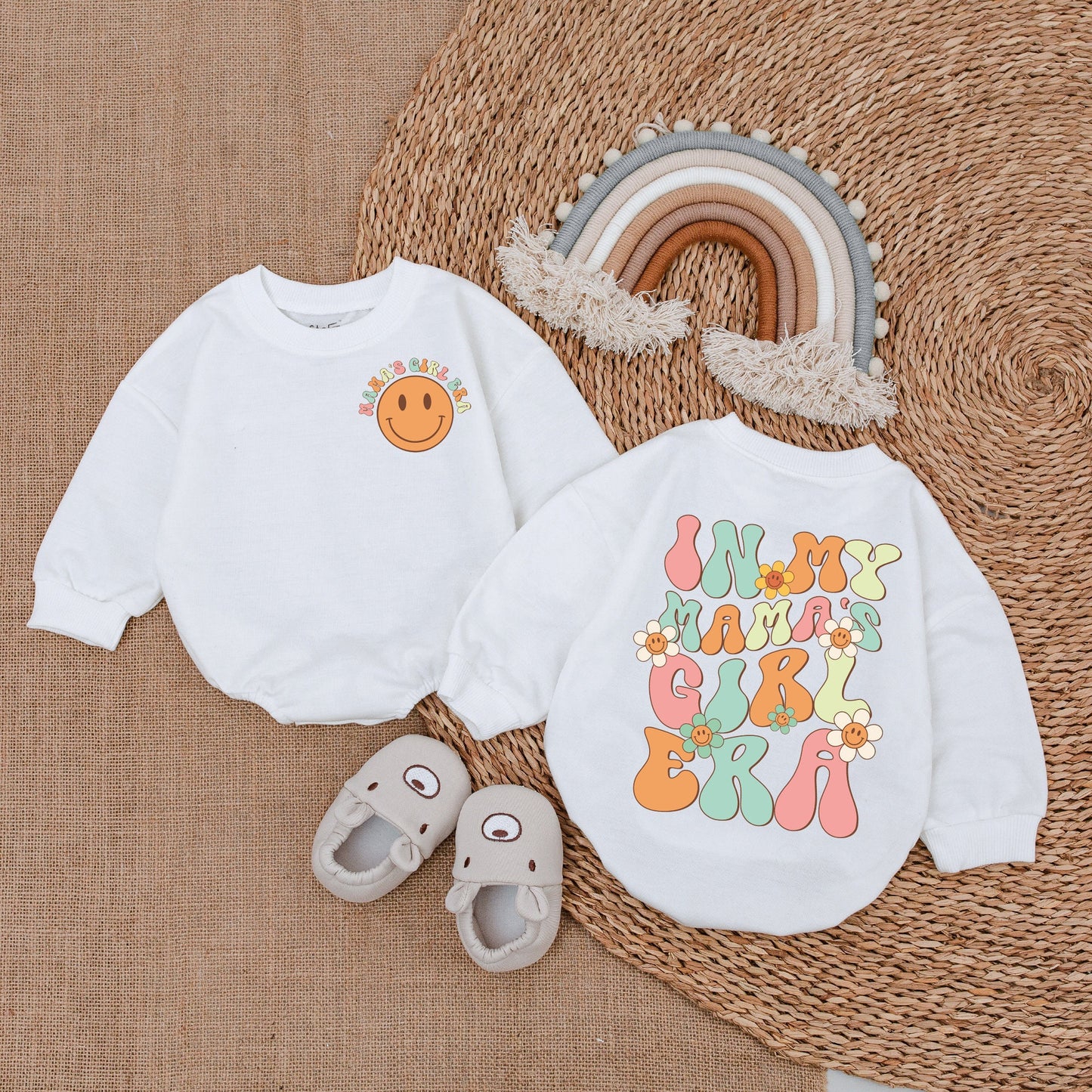 My Mama's Girl Era Baby Romper Vintage Pastel Smiley Face Outfit Mother's Day Gift Adorable Cheerful Retro Style Baby Girl Clothes