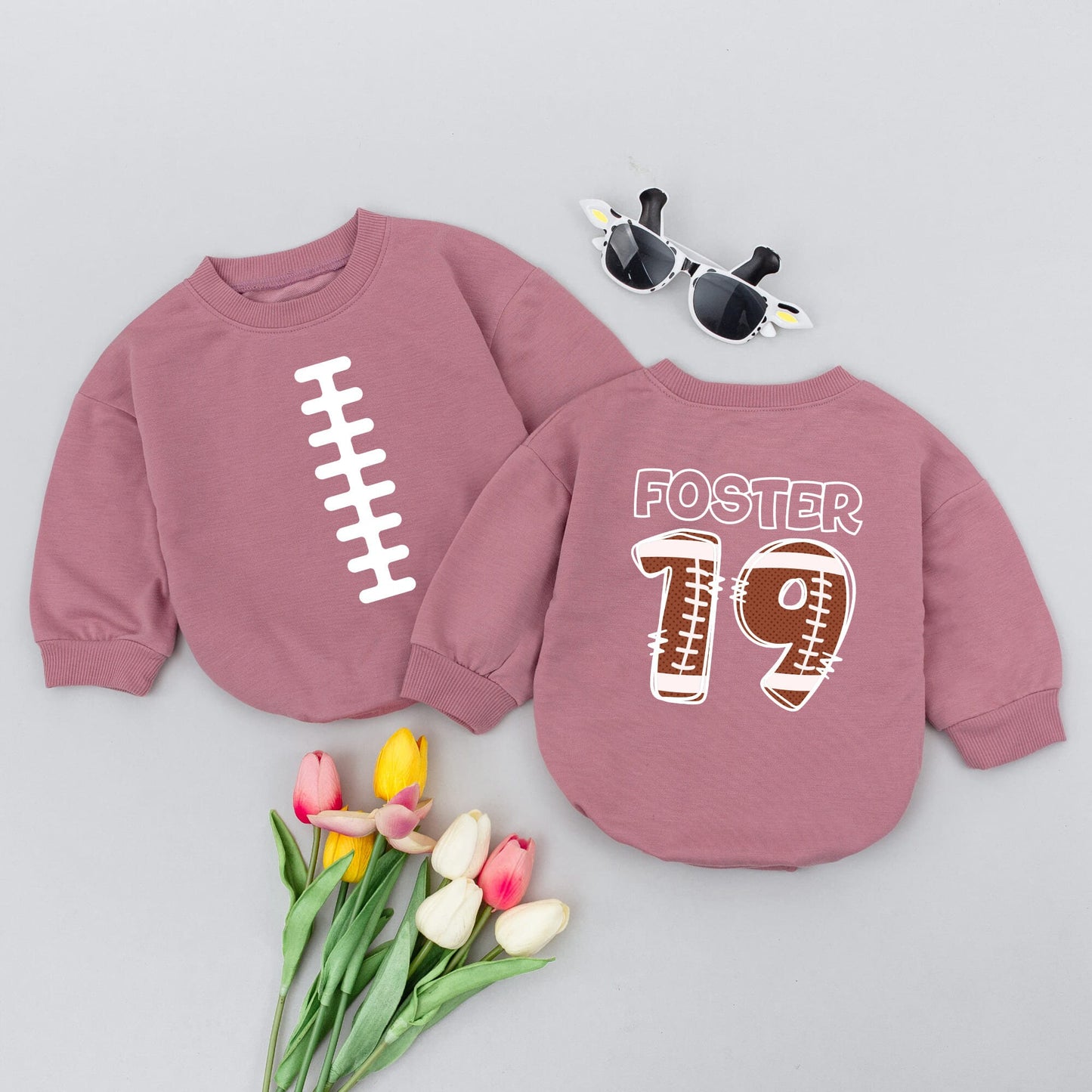 Personalized Football Baby Romper with Name Number on Back Sporty Playful Infant Outfit White Laces Design for Game Day Baby Shower Gift