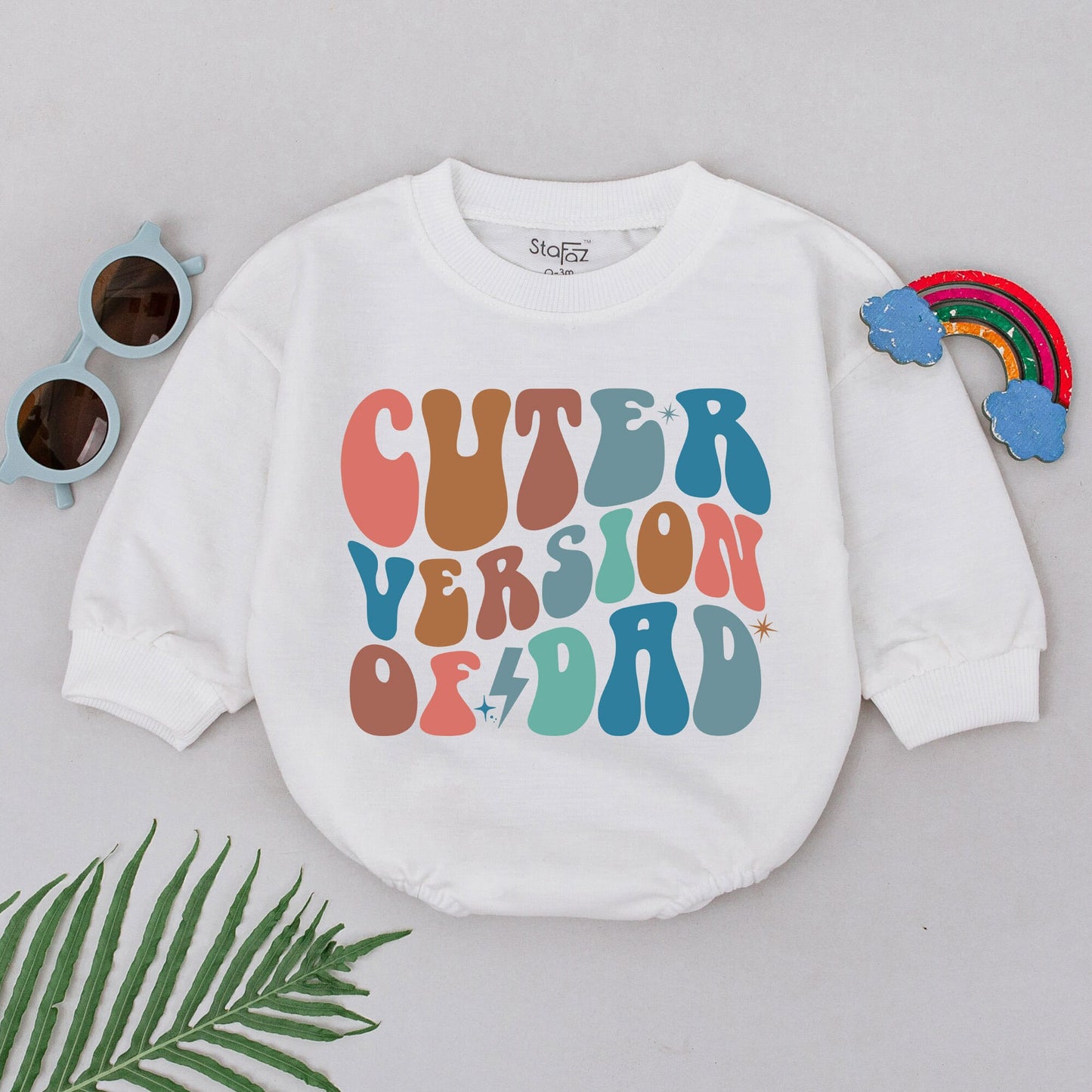 Retro Cuter Version Of Dad Romper, playful bubbly design baby outfit, colorful Father's Day gift for newborn boys girls, sweet shower present