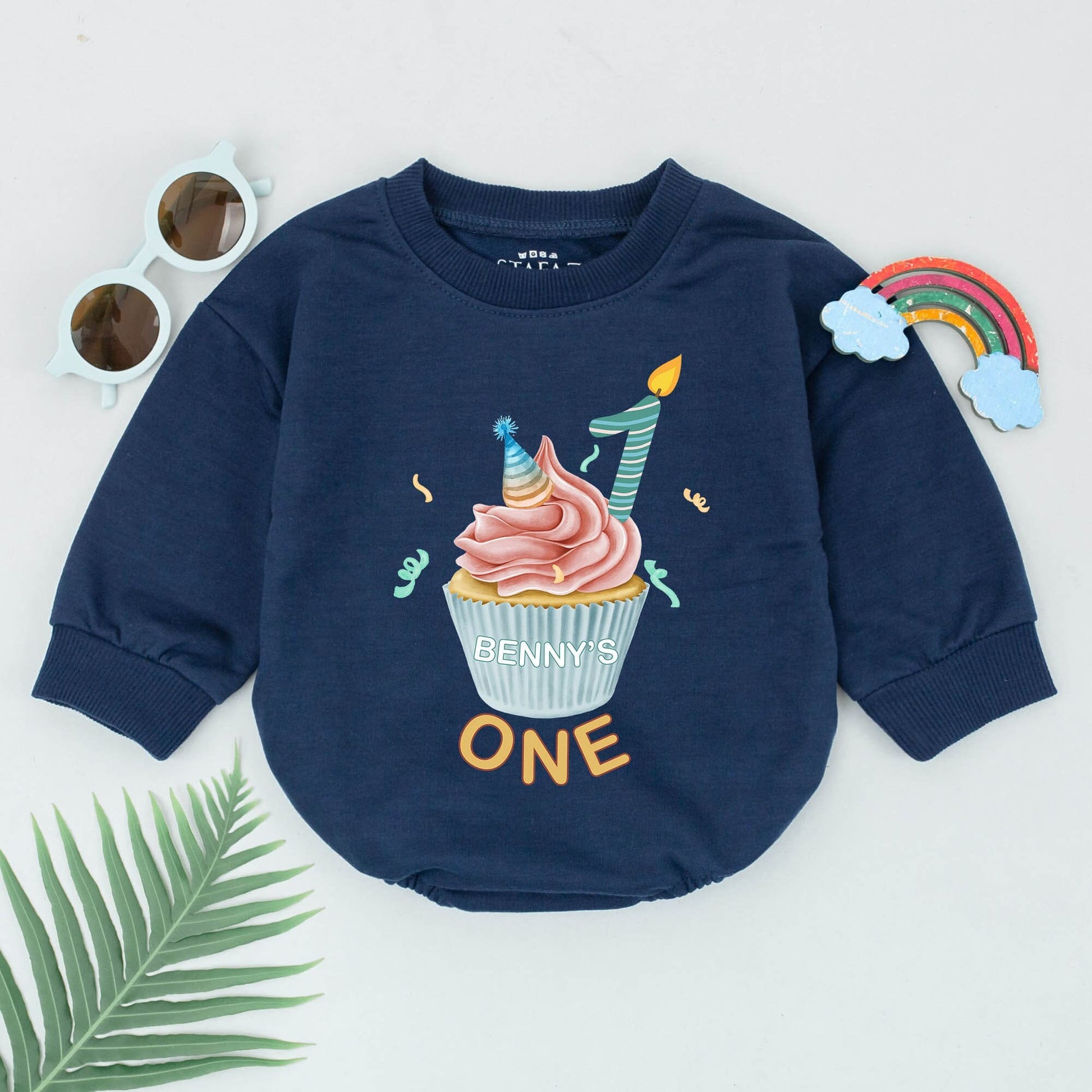 First Birthday Cupcake Bubble Romper Baby Bodysuit Outfit for Sweet Boy Girl 1st Birthday Party Celebration Baby Shower Gift Comfortable Soft Infant Clothing