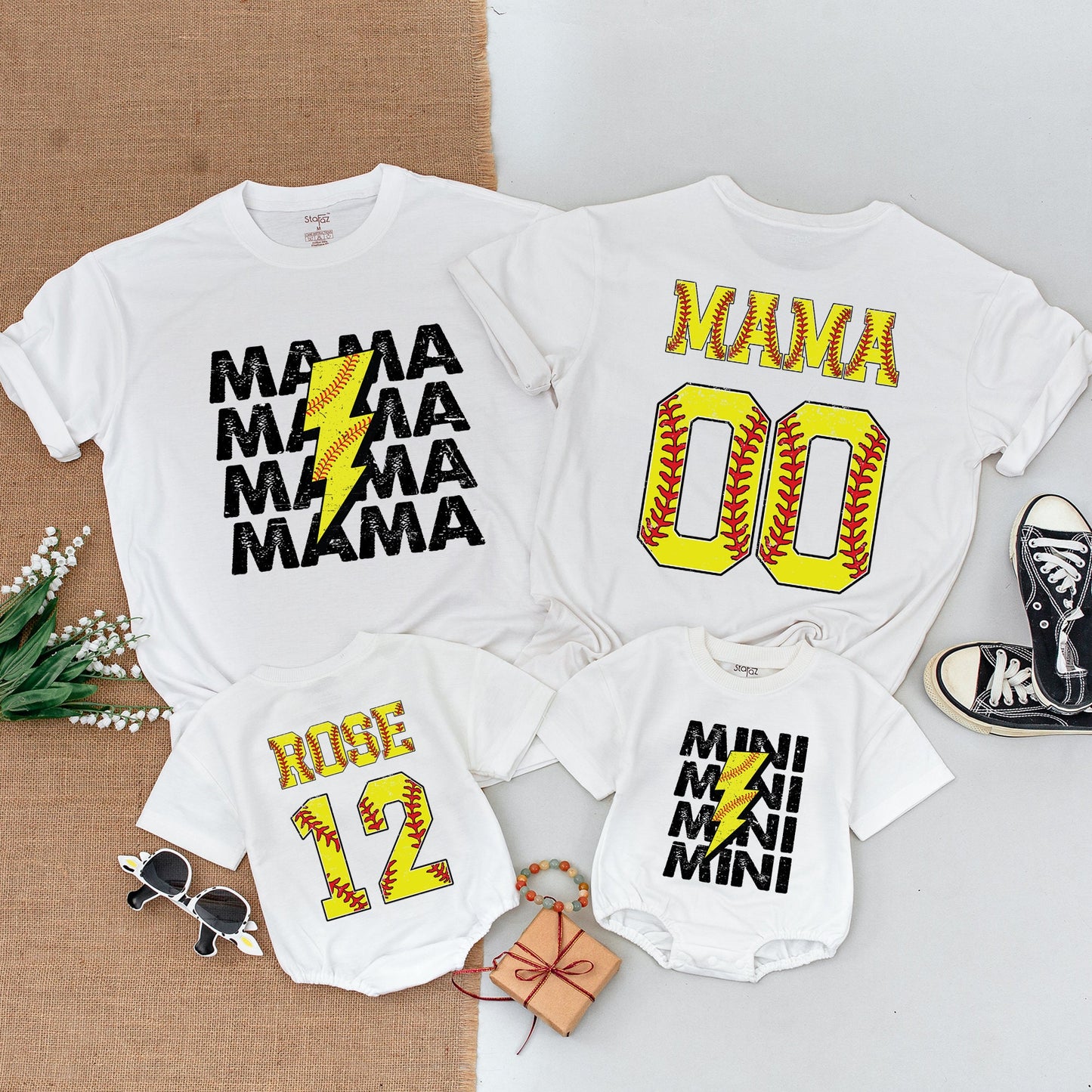 Personalized Mommy and Me Softball Shirts Rookie Baby Bodysuit Softball Mom Tee Game Day Apparel Comfortable Cotton Gift