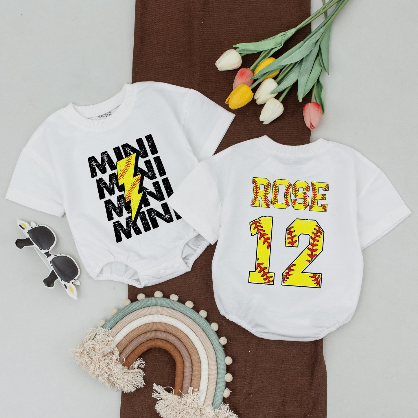 Personalized Mommy and Me Softball Shirts Rookie Baby Bodysuit Softball Mom Tee Game Day Apparel Comfortable Cotton Gift