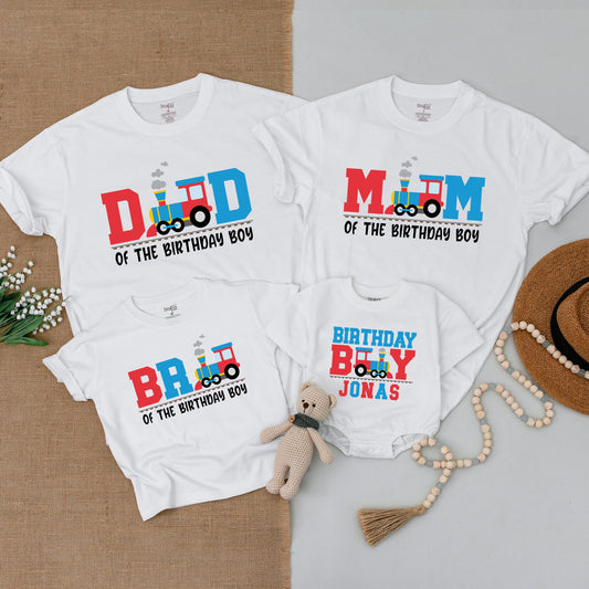 Personalized Matching Family Train Birthday Shirts Baby Boy Outfit Red Blue Cartoon Train Design First Year Celebration Gift