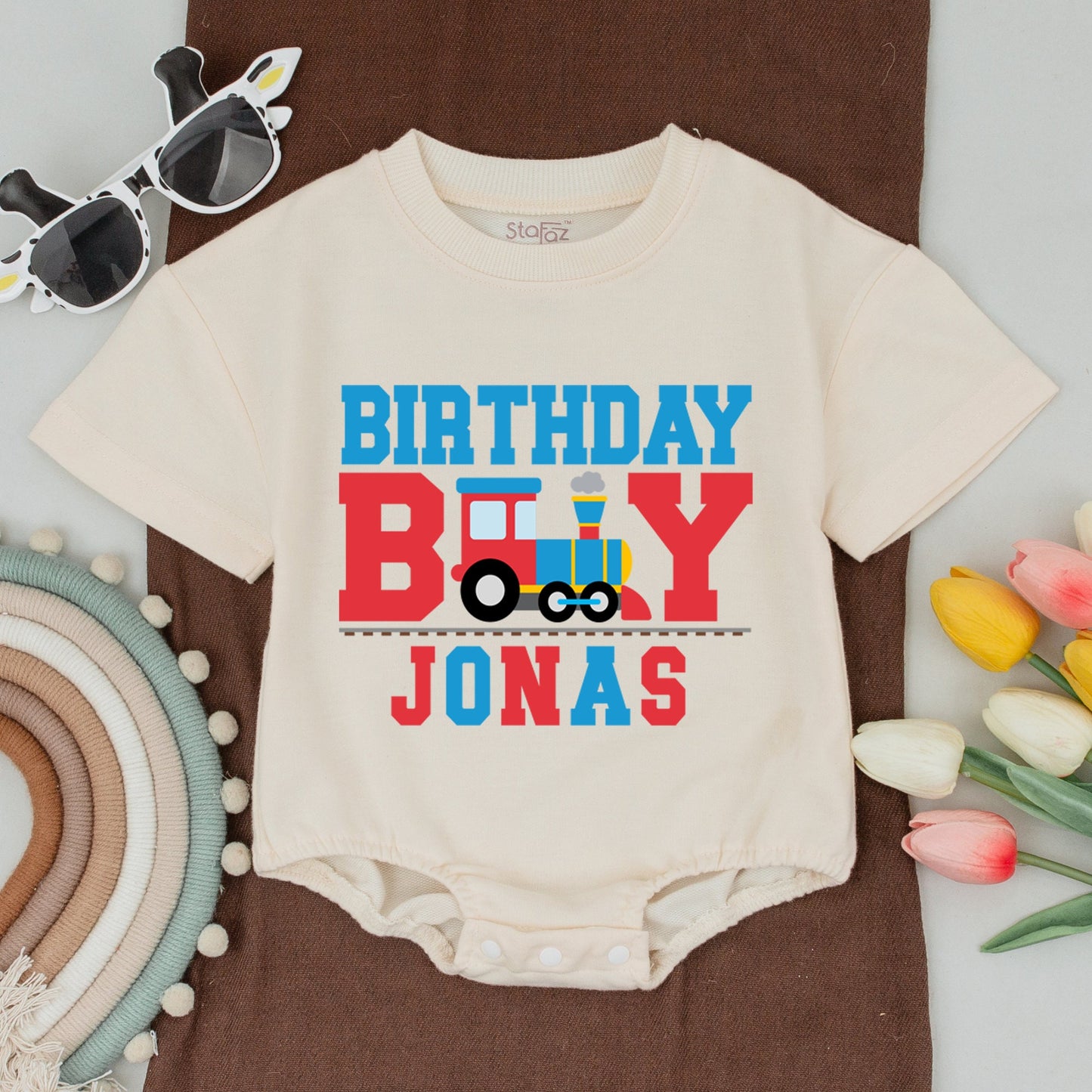 Personalized Matching Family Train Birthday Shirts Baby Boy Outfit Red Blue Cartoon Train Design First Year Celebration Gift