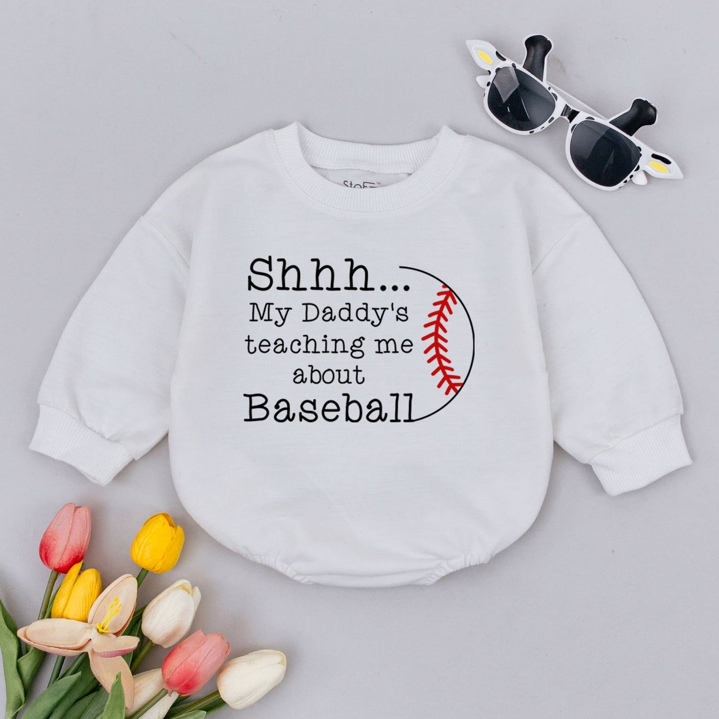 Shhh My Daddy's Teaching Me About Baseball Baby Romper, Minimalist Black and Red Baseball Graphic Newborn Bodysuit, Gender Neutral Sports Baby Shower Gift, Soft Summer Infant Clothing