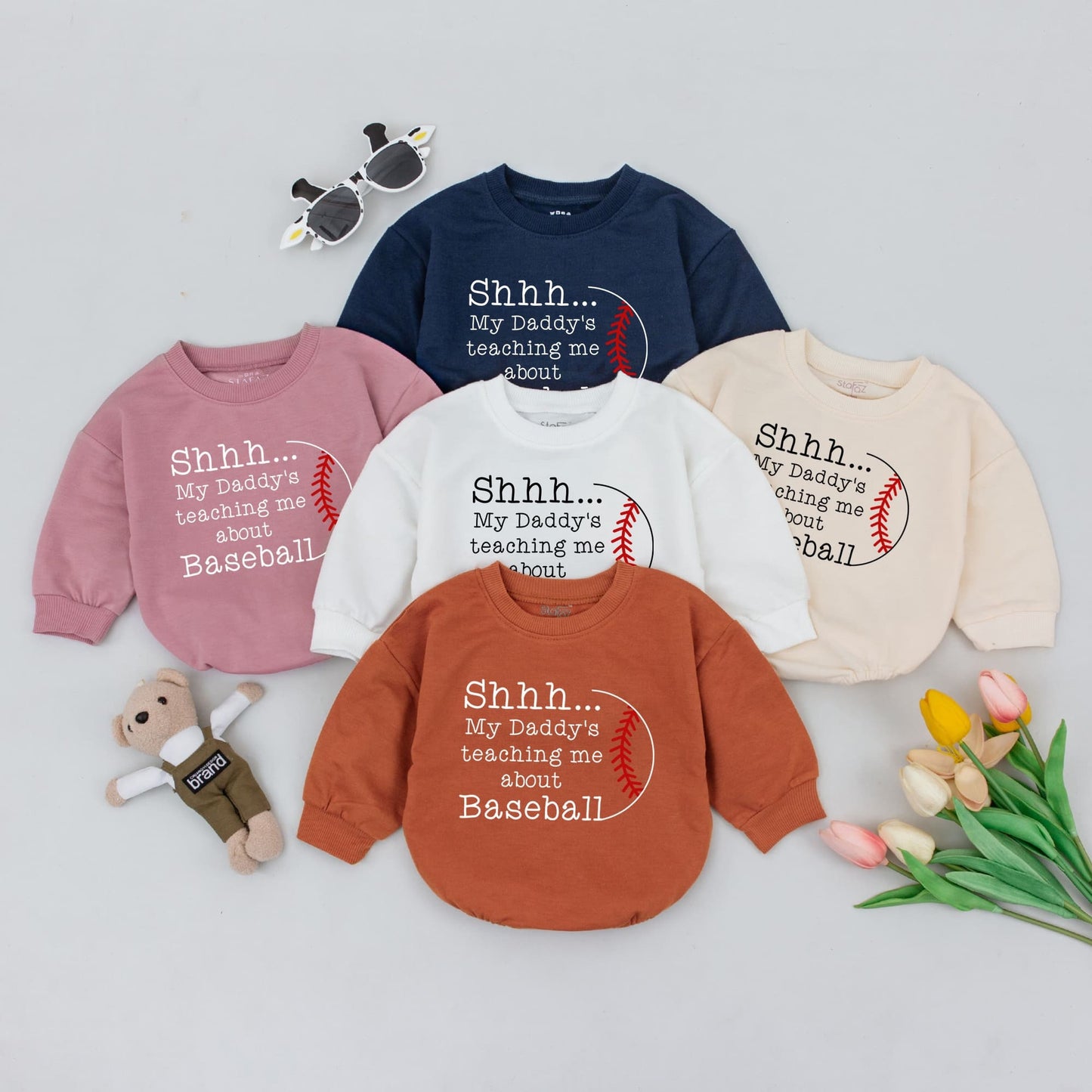 Shhh My Daddy's Teaching Me About Baseball Baby Romper, Minimalist Black and Red Baseball Graphic Newborn Bodysuit, Gender Neutral Sports Baby Shower Gift, Soft Summer Infant Clothing