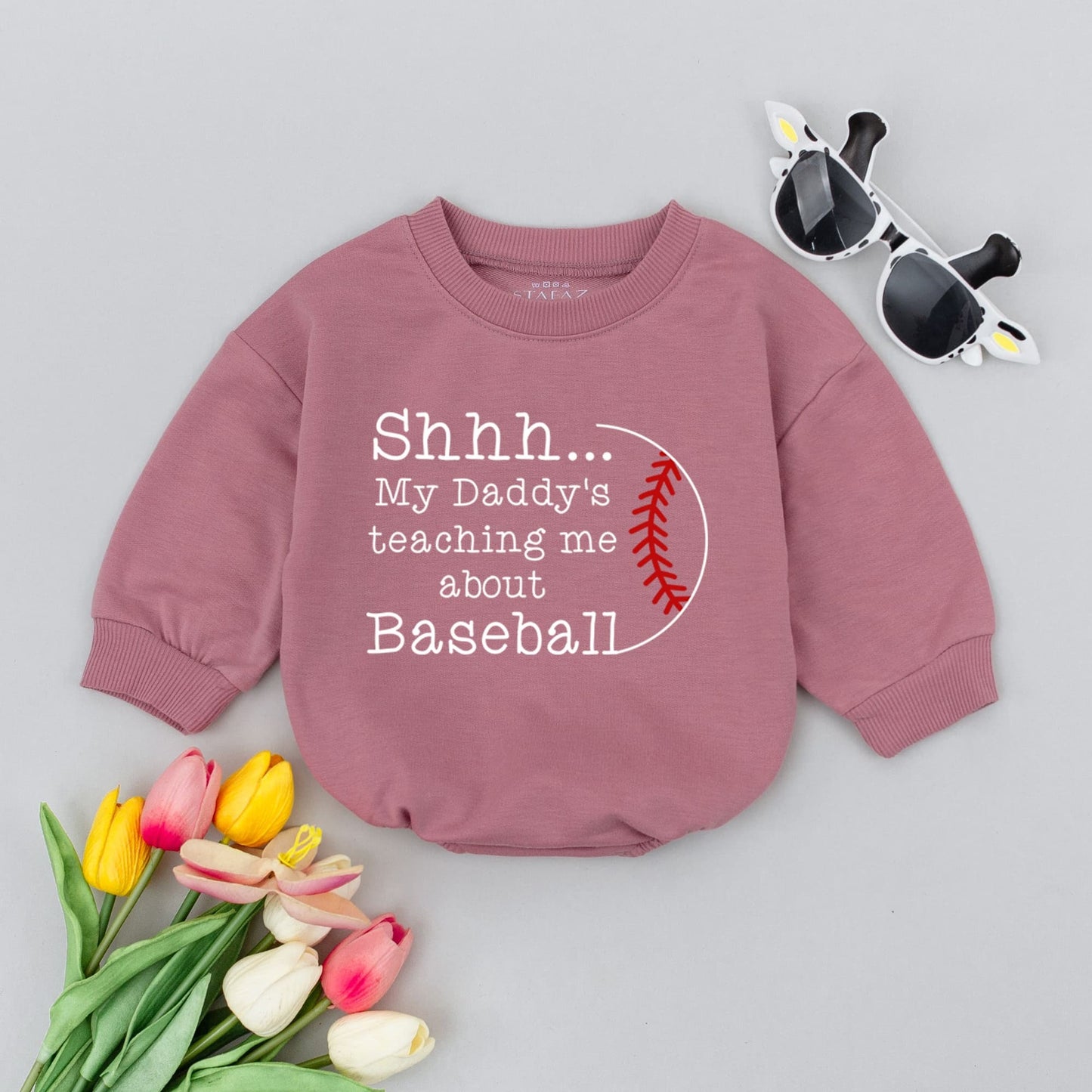 Shhh My Daddy's Teaching Me About Baseball Baby Romper, Minimalist Black and Red Baseball Graphic Newborn Bodysuit, Gender Neutral Sports Baby Shower Gift, Soft Summer Infant Clothing