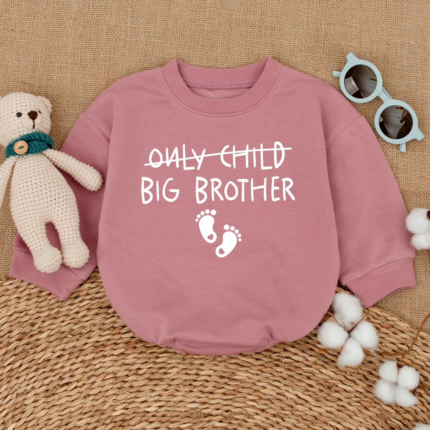 Only Child Crossed Out Big Brother Romper Baby Boy Pregnancy Announcement Newborn Bubble Bodysuit Footprint Design Gift
