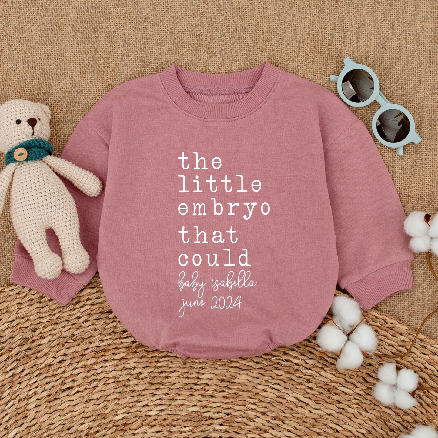 Personalized The Little Embryo That Could Romper a Modern IVF Baby Bodysuit with Your Baby's Name and Date Black Typography Newborn Gift Coming Home Outfit