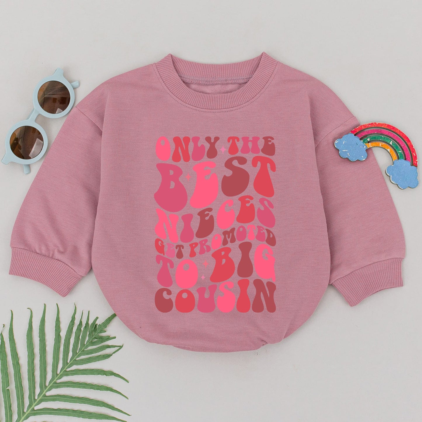 Only The Best Nieces Get Promoted To Big Cousin Retro Romper Pink Red Star Bodysuit Baby Shower Gift Soft Cotton Matching Infant Girl Outfit
