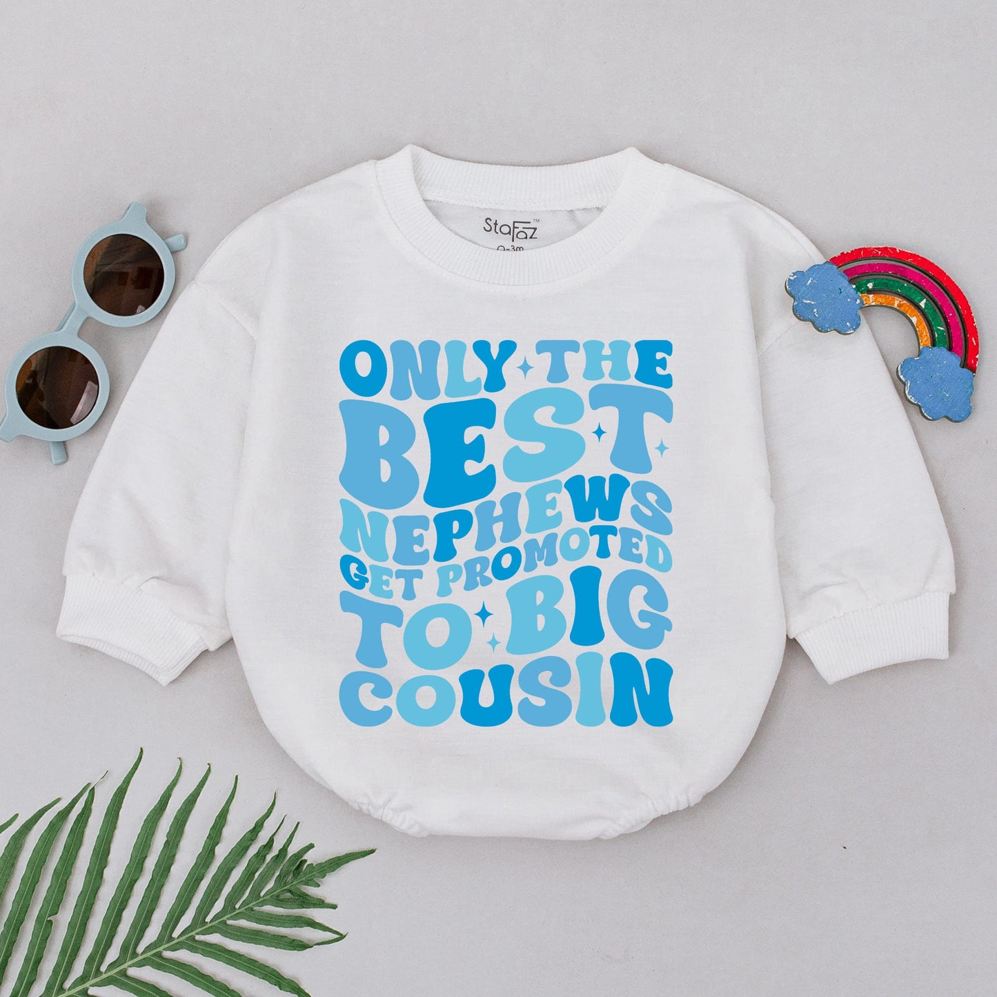 Only the Best Nephews Get Promoted to Big Cousin Romper Retro Blue Stacked Text Vintage Baby Boy Bodysuit Gift New Big Cousin Announcement