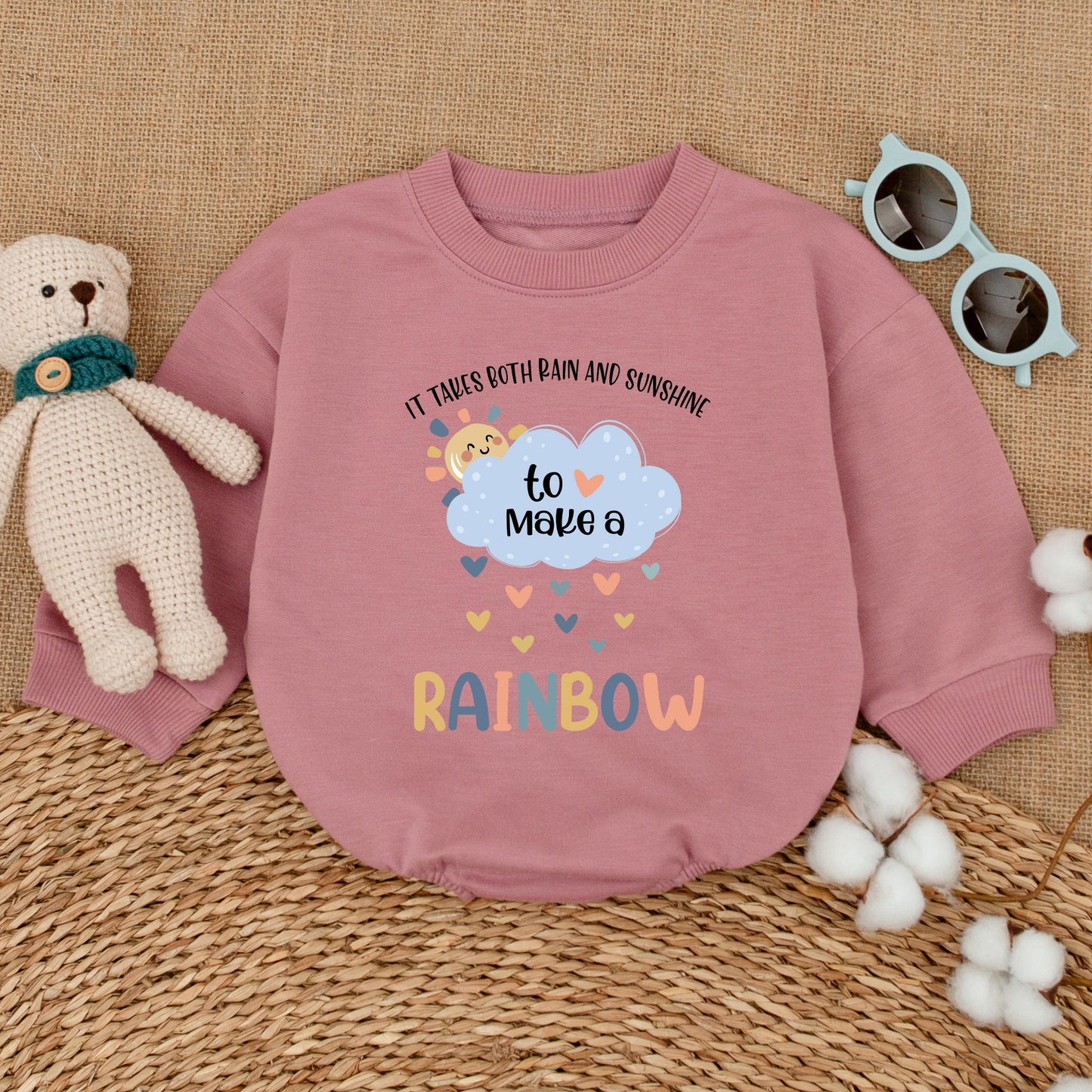 It Takes Both Rain and Sunshine Rainbow of Hope Baby Romper Bodysuit Gender Neutral Cute Whimsical Design New Shower Gift