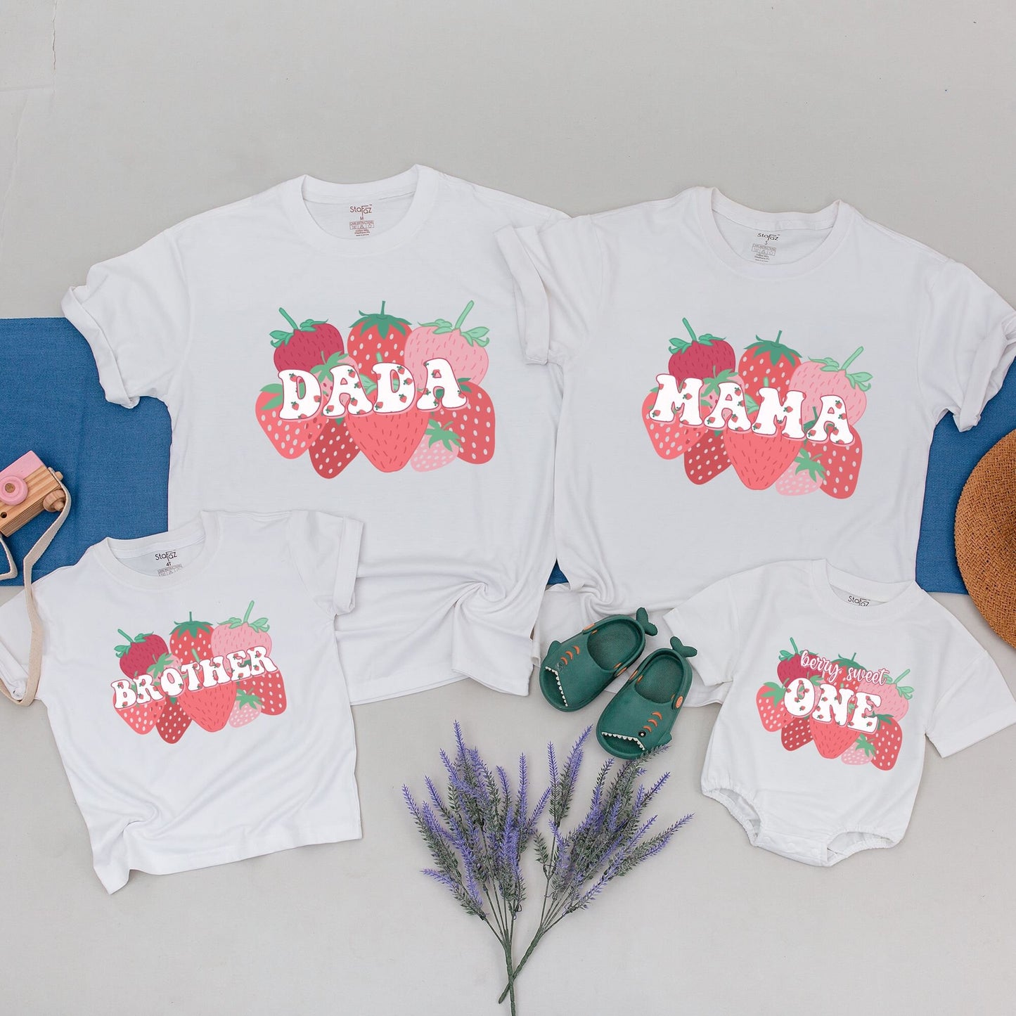 Berry First Birthday Family Matching Shirts Cute Strawberry Pattern Outfit for Baby Girl Boy Mom Dad Sweet One Celebration Soft Cotton Tee