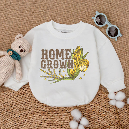 Home Grown Baby Bubble Romper Farm Themed Newborn Bodysuit with Vintage Corn Cobs and Wheat Graphic Perfect Pregnancy Announcement Baby Shower Gift