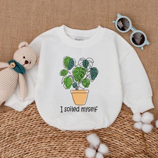 I Soiled Myself Humorous Monstera Baby Romper Bodysuit Gender Neutral Green Teal Plant Line Art Modern Baby Shower Gift Announcement