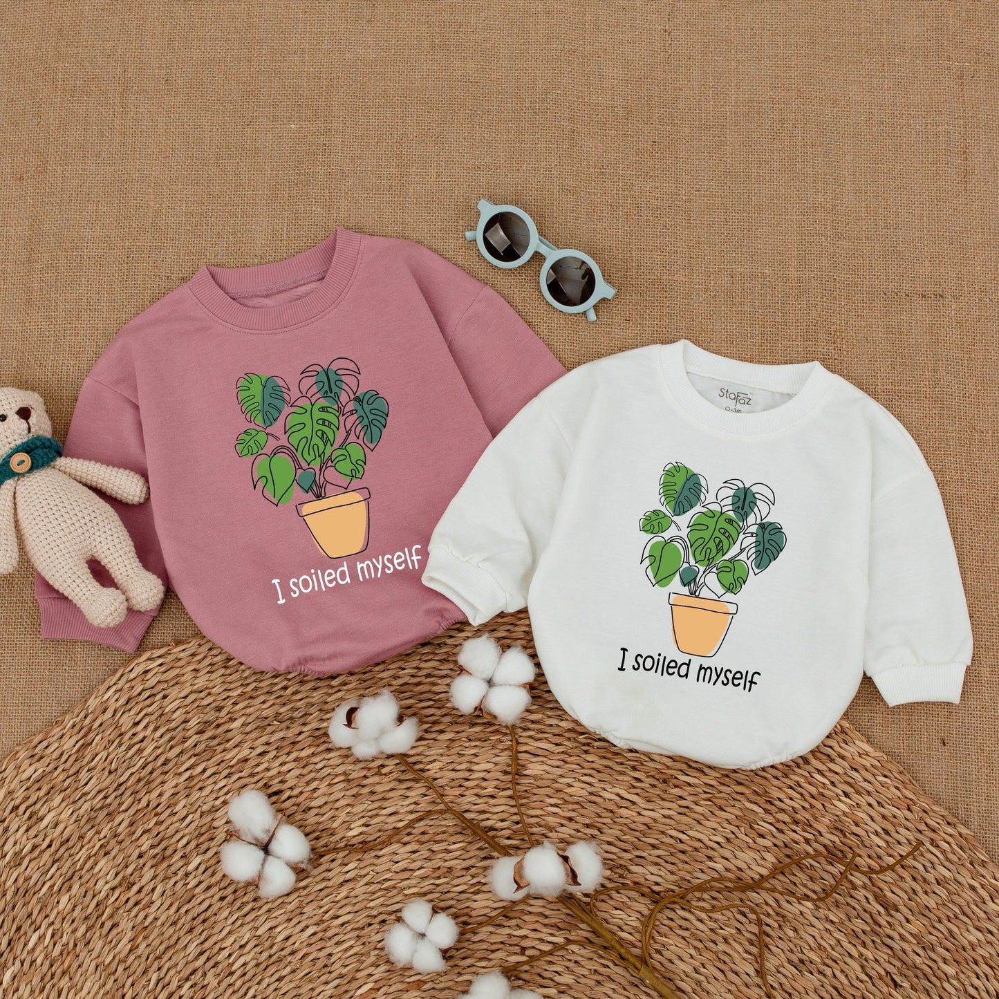 I Soiled Myself Humorous Monstera Baby Romper Bodysuit Gender Neutral Green Teal Plant Line Art Modern Baby Shower Gift Announcement