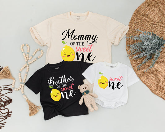 Personalized Sweet One Lemon First Birthday Shirts Matching Mommy and Me Family Baby Toddler Party Outfits Cheerful Lemonade Theme