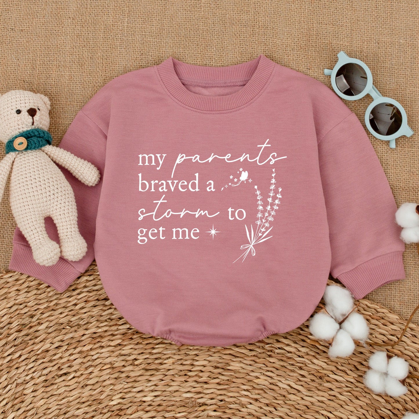 My Parents Braved a Storm to Get Me IVF Baby Romper Bodysuit New Baby Shower Gift Pregnancy Announcement Worth The Wait Butterfly Design