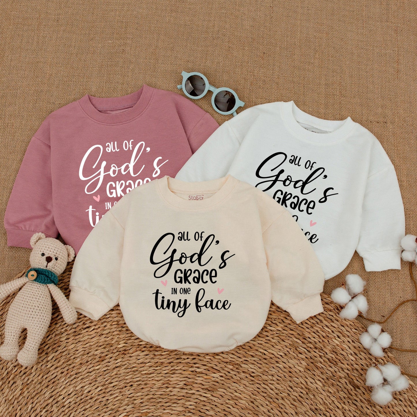 All Of God's Grace In One Tiny Face Baby Romper Sweet Pink Hearts Religious Bodysuit Newborn Christian Outfit Pregnancy Announcement Gift