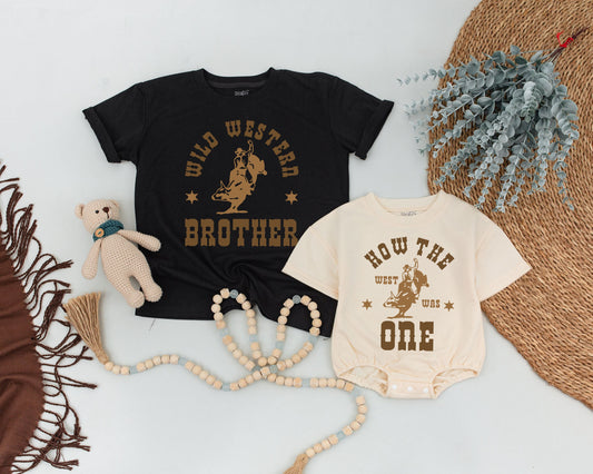 Retro How The West Was One Cowboy Western Theme 1st Birthday Outfit Baby Boy Girl Matching Family Shirts Soft Cotton Party Clothes