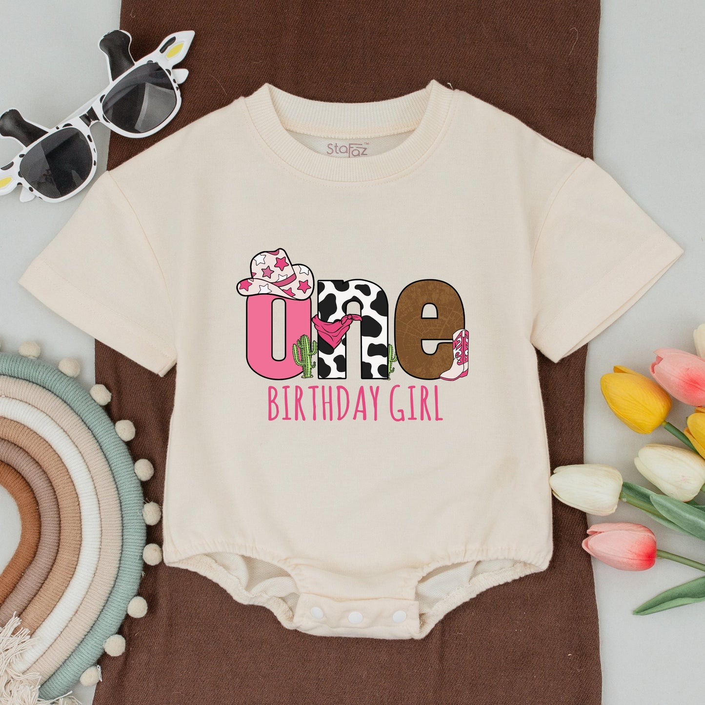 Pink Brown Cow Print Cowgirl First Birthday Family Matching Shirts Wild West One Baby Girl Bodysuit Outfits Rodeo Hat Boot