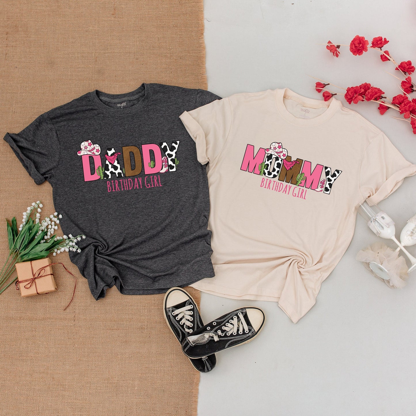 Pink Brown Cow Print Cowgirl First Birthday Family Matching Shirts Wild West One Baby Girl Bodysuit Outfits Rodeo Hat Boot