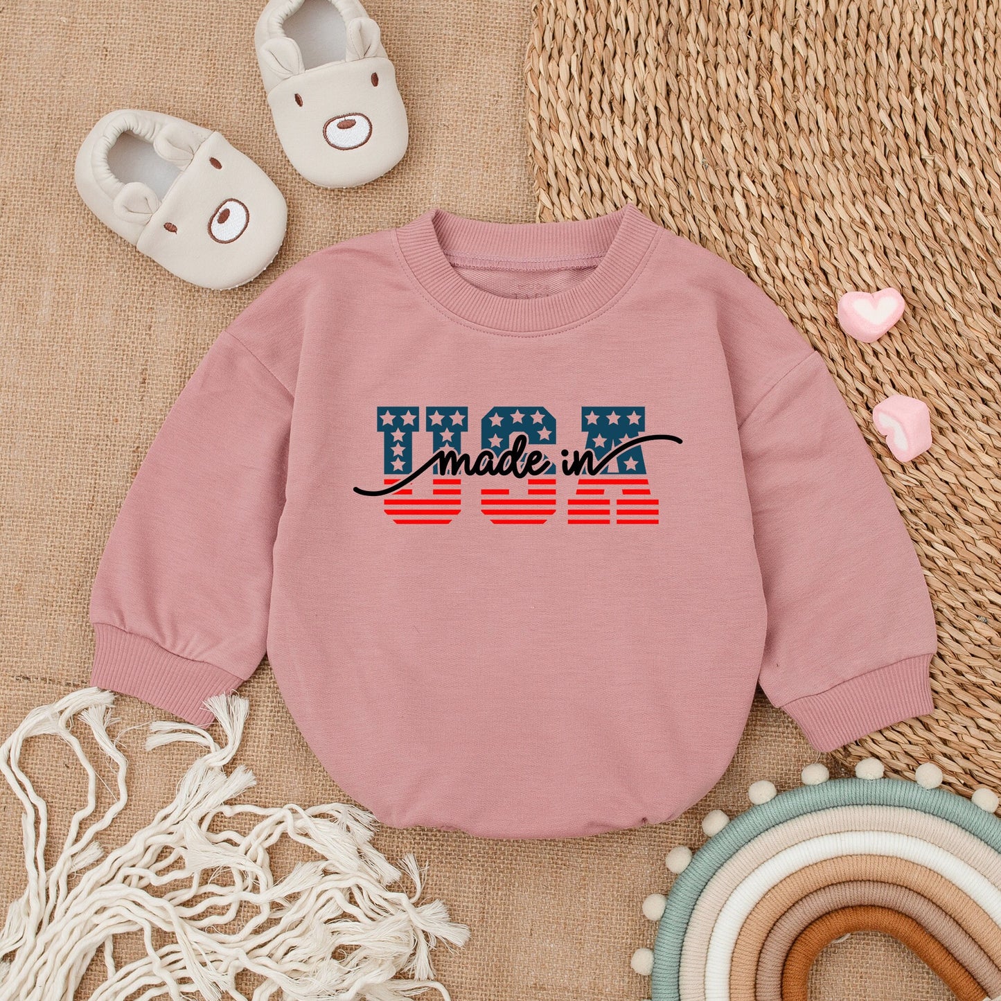 "USA Made" Patriotic Baby Bubble Romper Stars & Stripes Design Fourth of July Infant Bodysuit Comfortable Newborn Outfit Baby Clothes Boy Girl