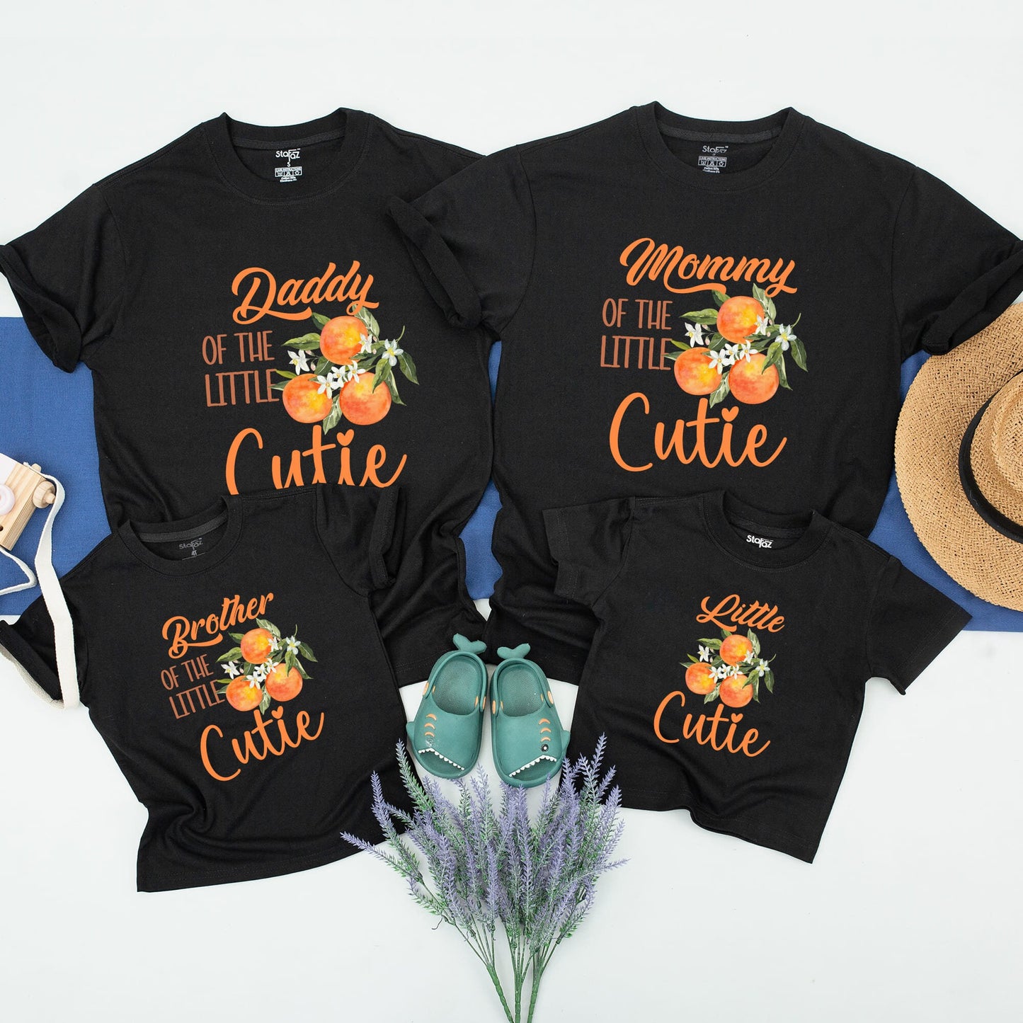 Personalized Little Cutie Family T-Shirts Orange Fruit Design First Birthday Party Matching Outfits Cheerful Celebration