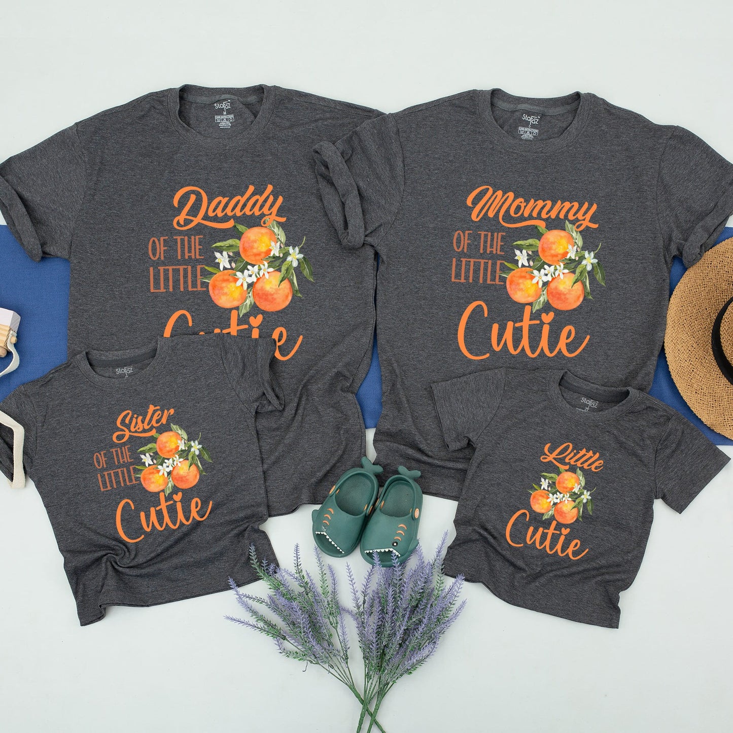 Personalized Little Cutie Family T-Shirts Orange Fruit Design First Birthday Party Matching Outfits Cheerful Celebration