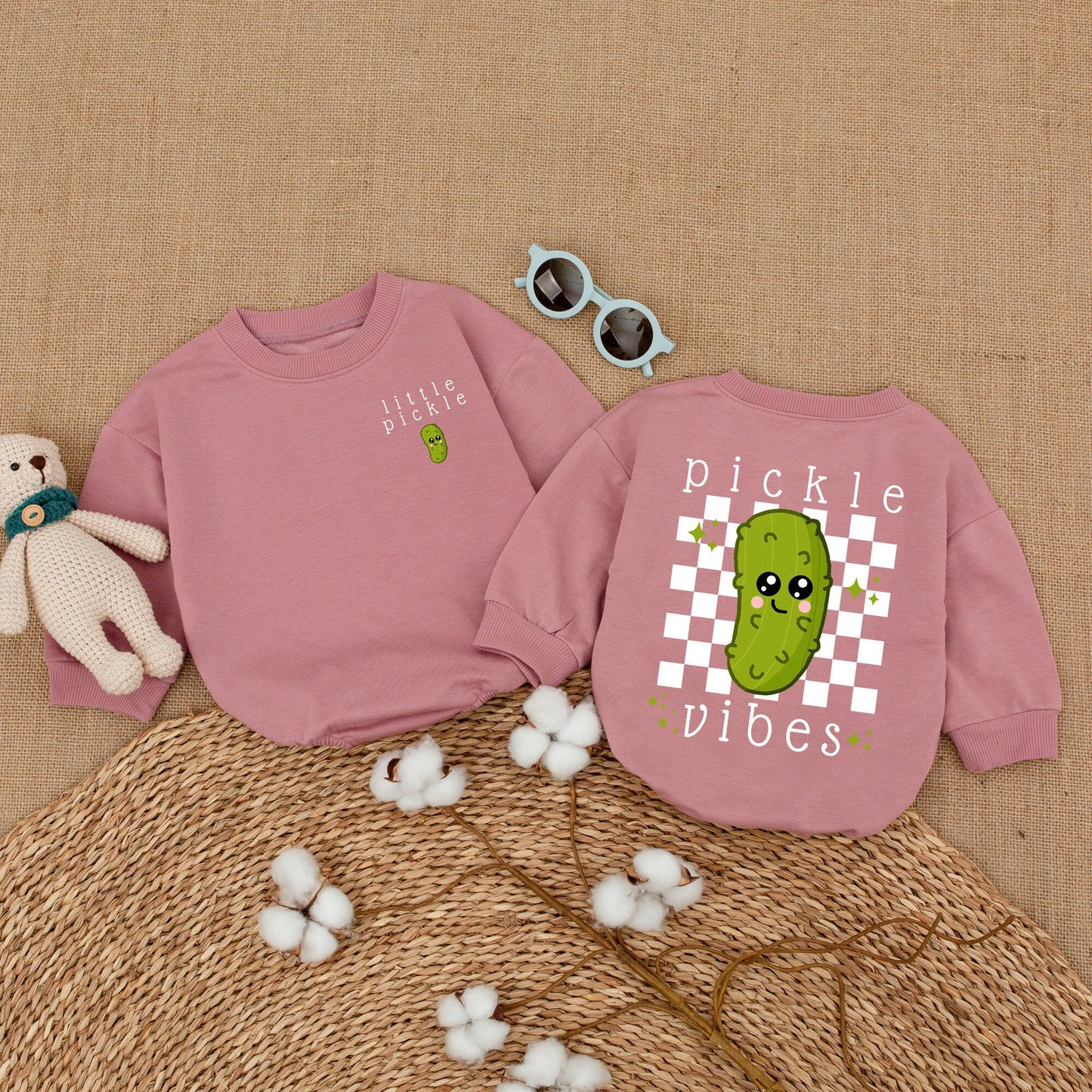 Little Pickle Romper Pickle Vibes Baby Bodysuit Funny Vegan Hipster Infant Outfit Black White Green Accents Shower Gift
