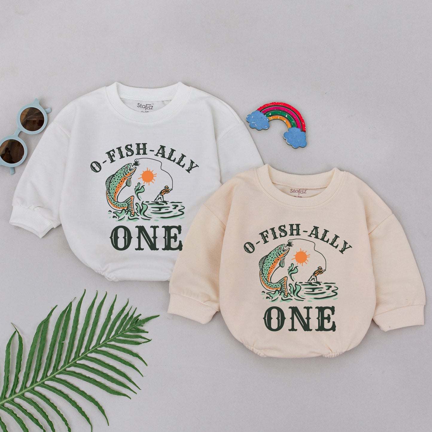 O-Fish-Ally One First Birthday Fishing Romper Baby Bodysuit with Playful Jumping Fish Design Outdoor Theme Cake Smash Outfit Gift