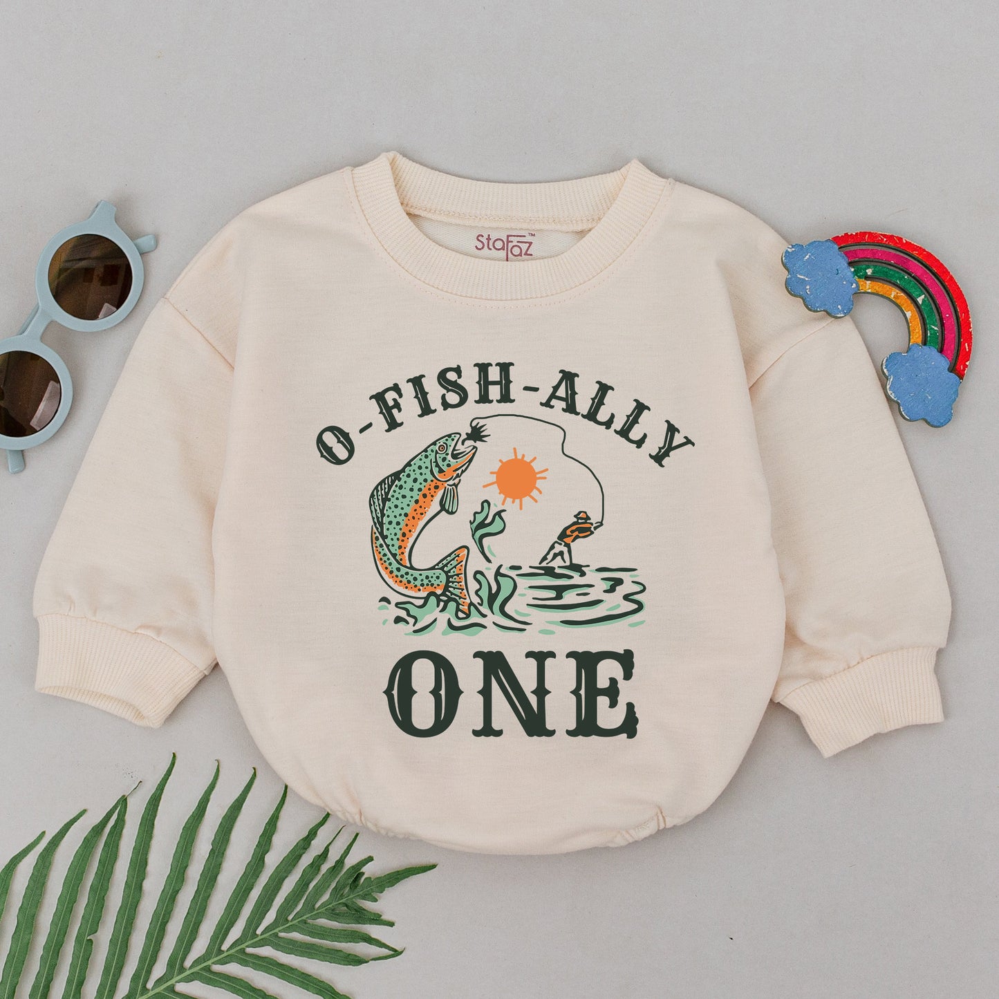 O-Fish-Ally One First Birthday Fishing Romper Baby Bodysuit with Playful Jumping Fish Design Outdoor Theme Cake Smash Outfit Gift